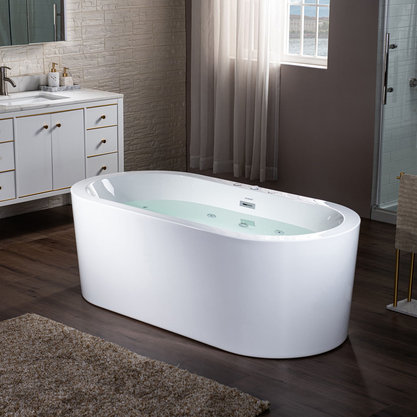 66" Heated Combo Freestanding Bathtub With Dual Jets & Air Bubble