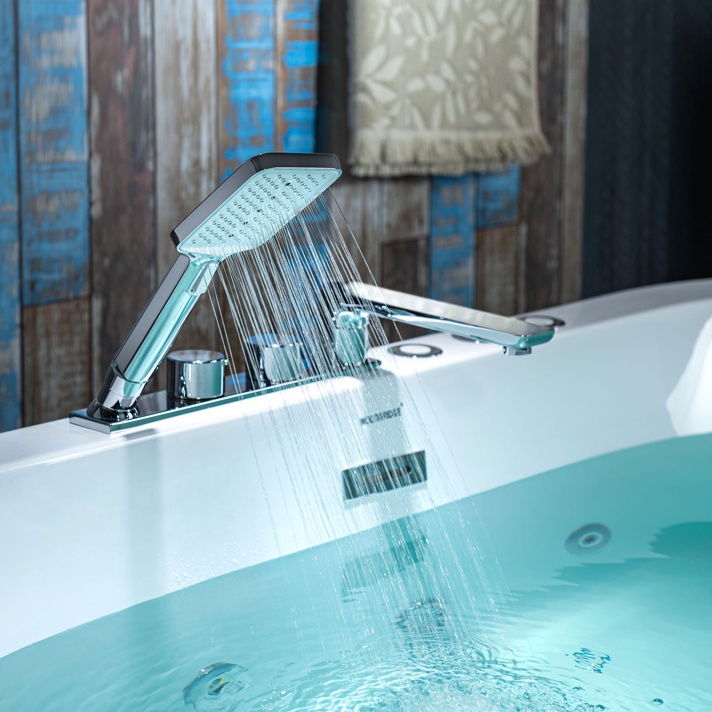 WOODBRIDGE BJ200+F0041CH - 66-1/2" x 31-7/8" Whirlpool Water Jetted and Air Bubble Freestanding Heated Soaking Combination Bathtub with Tub Filler
