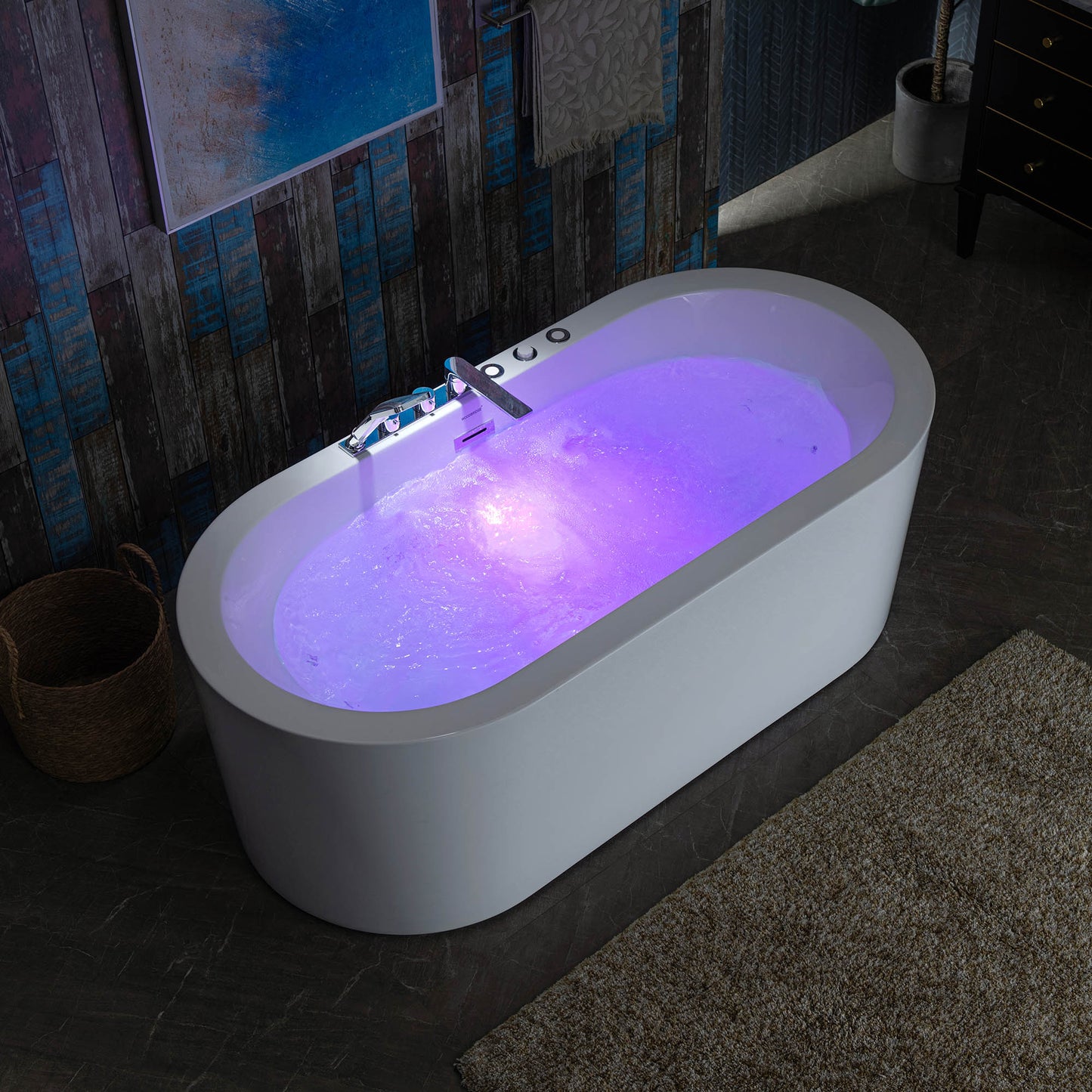 WOODBRIDGE BJ200+F0041CH - 66-1/2" x 31-7/8" Whirlpool Water Jetted and Air Bubble Freestanding Heated Soaking Combination Bathtub with Tub Filler