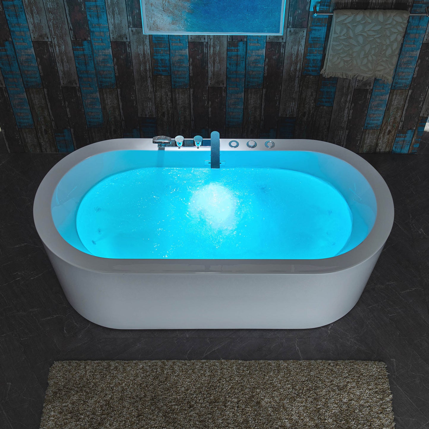 WOODBRIDGE BJ200+F0041CH - 66-1/2" x 31-7/8" Whirlpool Water Jetted and Air Bubble Freestanding Heated Soaking Combination Bathtub with Tub Filler