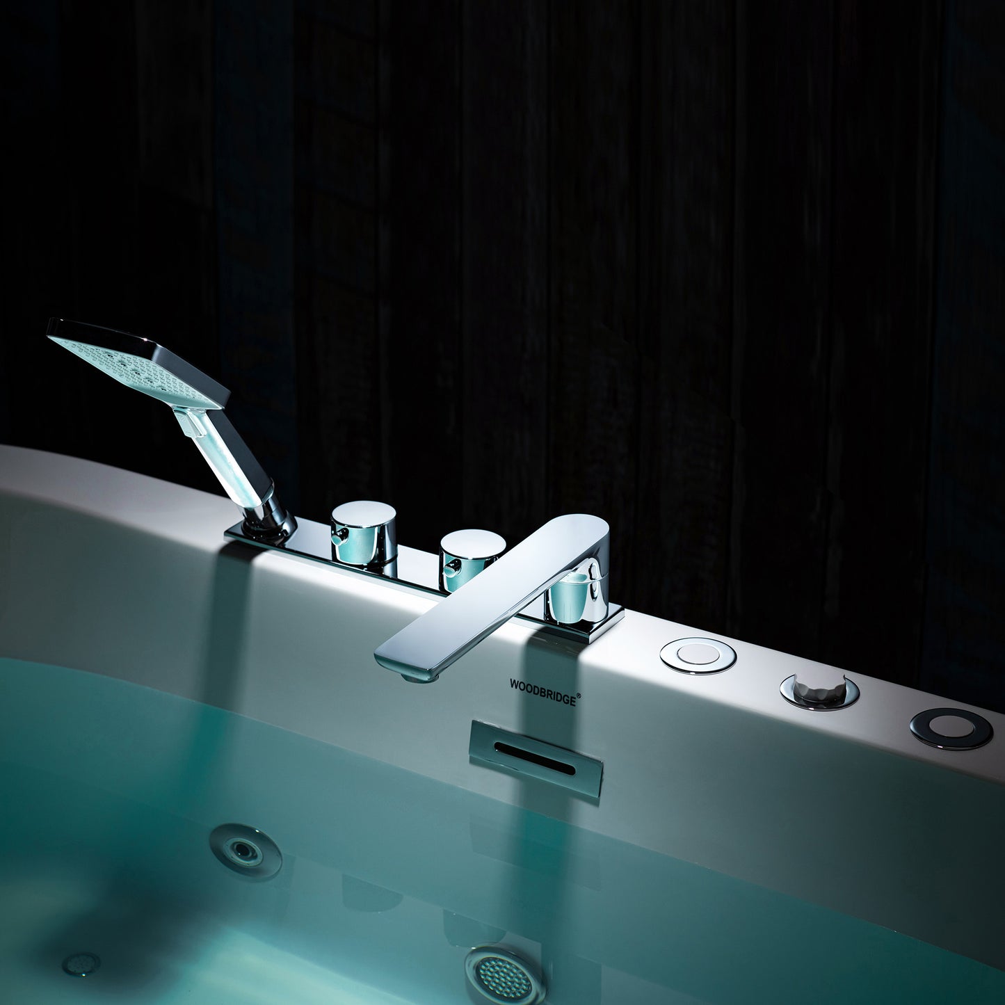 WOODBRIDGE BJ200+F0041CH - 66-1/2" x 31-7/8" Whirlpool Water Jetted and Air Bubble Freestanding Heated Soaking Combination Bathtub with Tub Filler