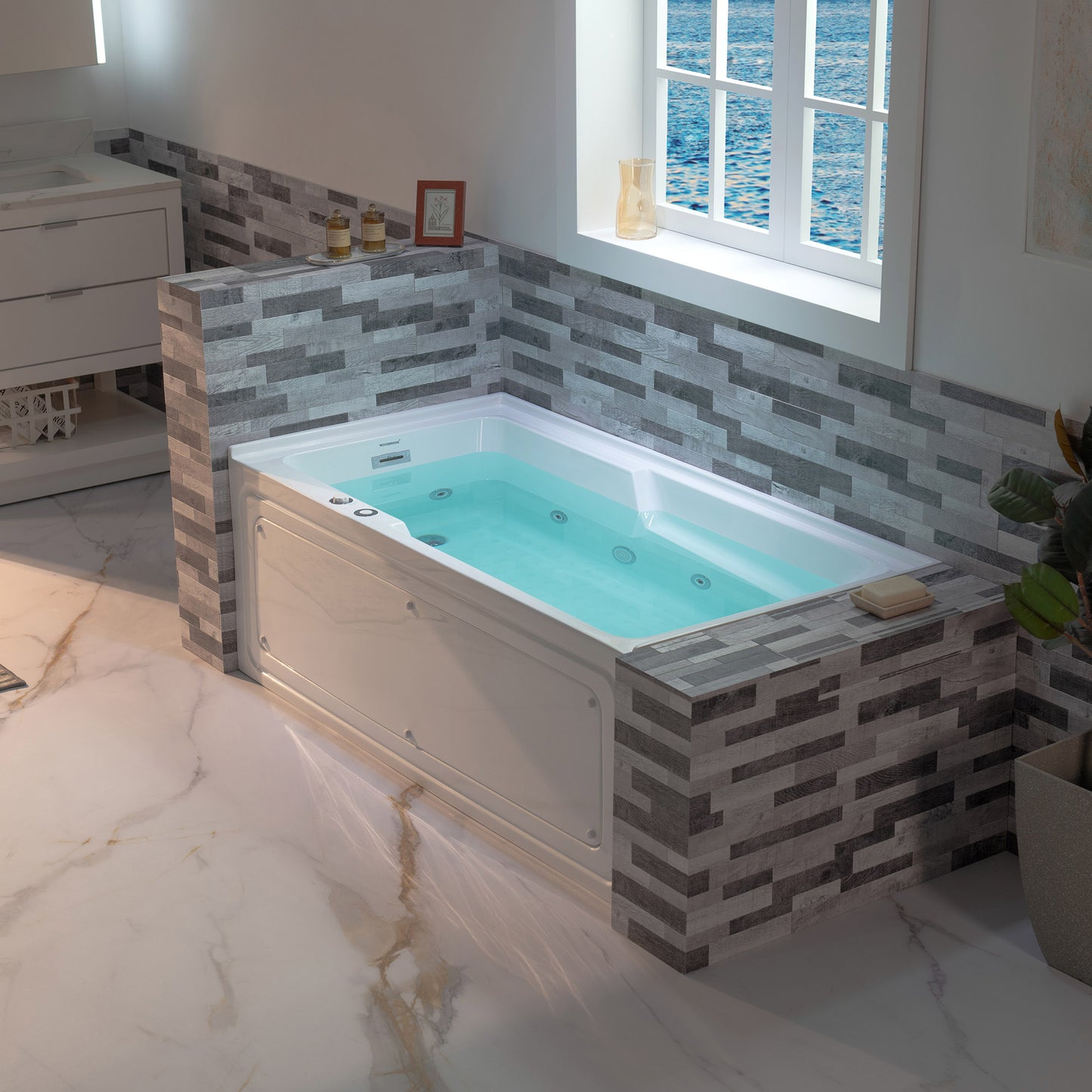 WOODBRIDGE BS6030L - 60" Alcove Rectangular Whirlpool Tub with Left Drain, Inline Heater, and Chrome Pop-up Drain