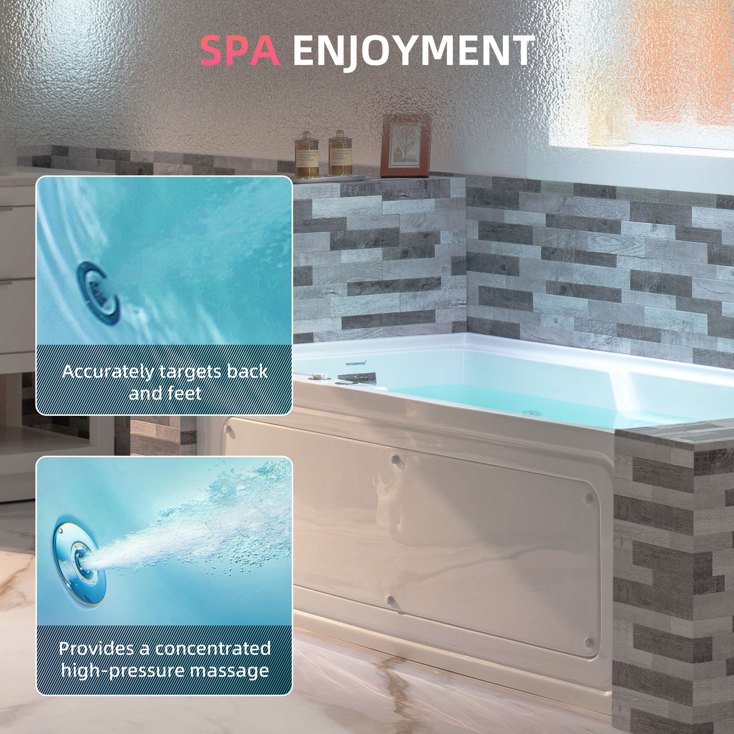 WOODBRIDGE BS6030L - 60" Alcove Rectangular Whirlpool Tub with Left Drain, Inline Heater, and Chrome Pop-up Drain