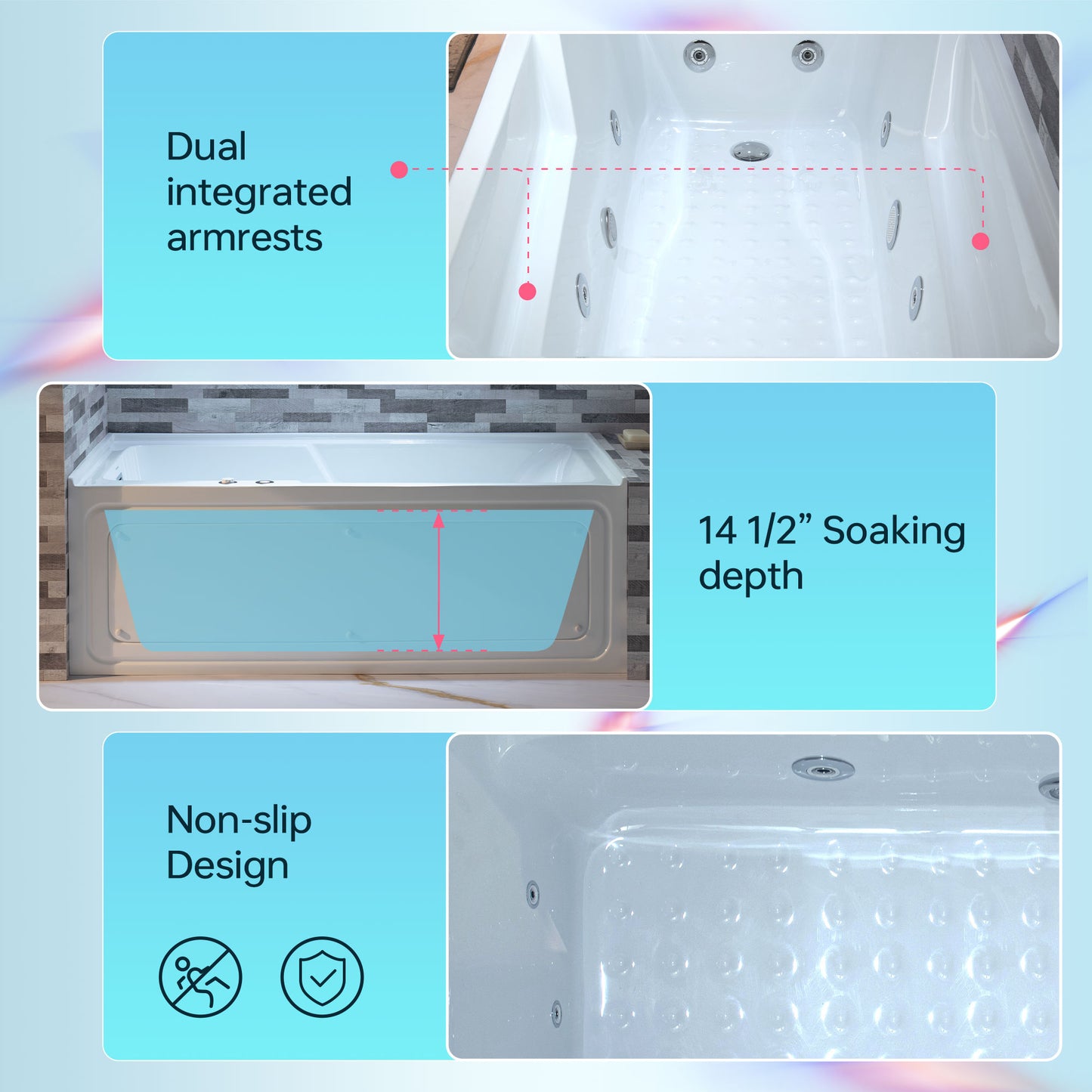 WOODBRIDGE BS6030L - 60" Alcove Rectangular Whirlpool Tub with Left Drain, Inline Heater, and Chrome Pop-up Drain