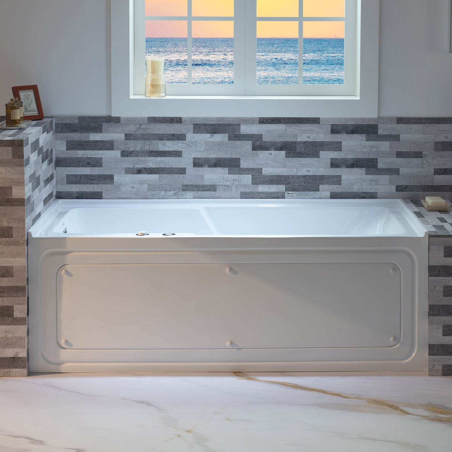 WOODBRIDGE BS6030L - 60" Alcove Rectangular Whirlpool Tub with Left Drain, Inline Heater, and Chrome Pop-up Drain