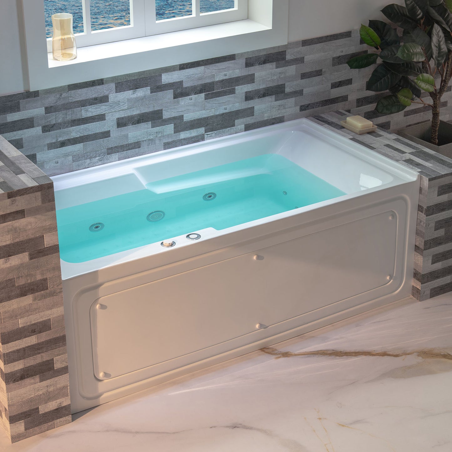 WOODBRIDGE BS6030L - 60" Alcove Rectangular Whirlpool Tub with Left Drain, Inline Heater, and Chrome Pop-up Drain