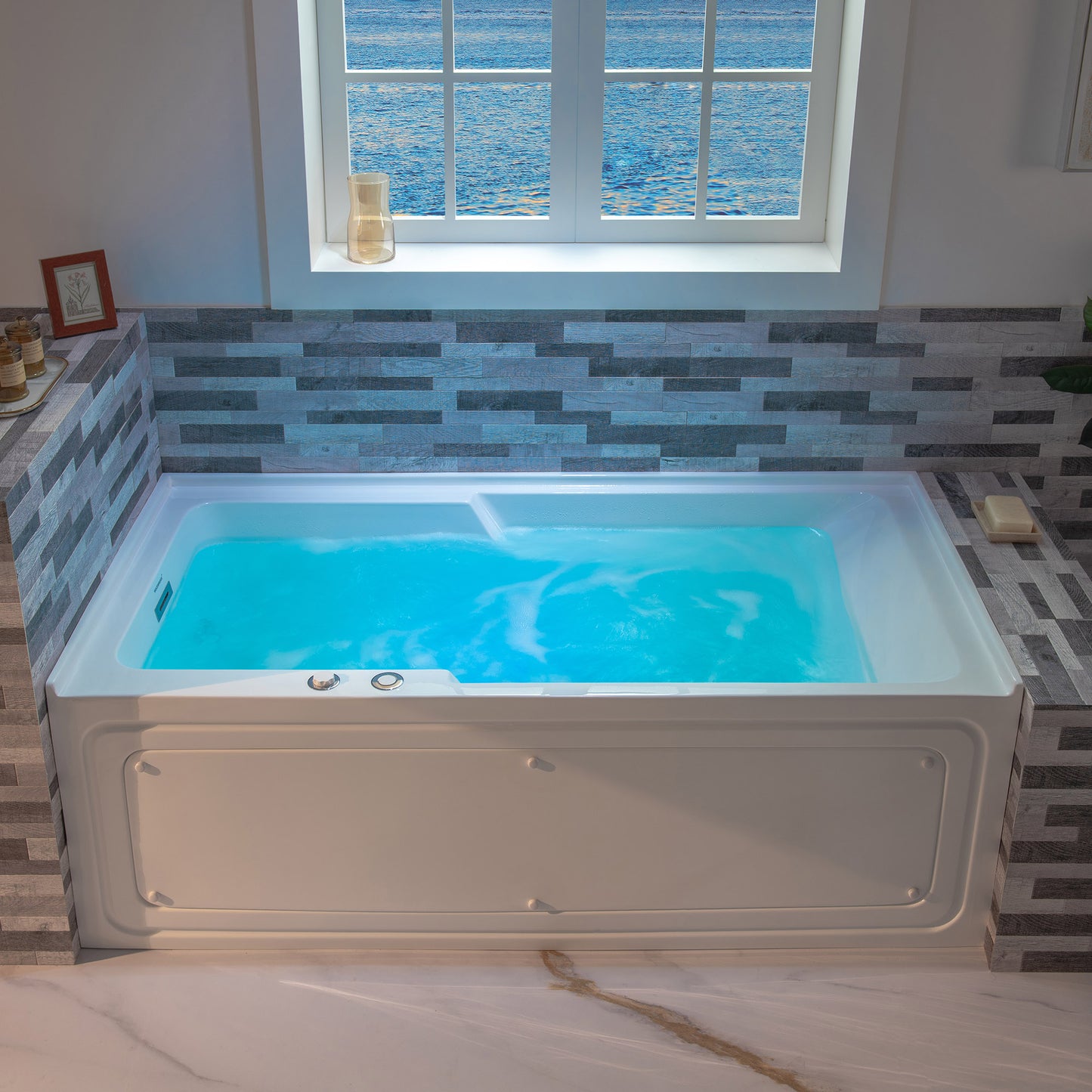WOODBRIDGE BS6030L - 60" Alcove Rectangular Whirlpool Tub with Left Drain, Inline Heater, and Chrome Pop-up Drain