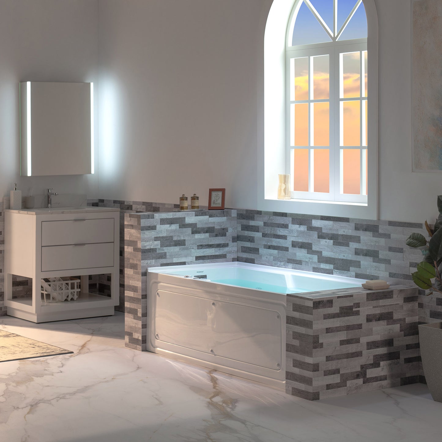 WOODBRIDGE BS6030L - 60" Alcove Rectangular Whirlpool Tub with Left Drain, Inline Heater, and Chrome Pop-up Drain