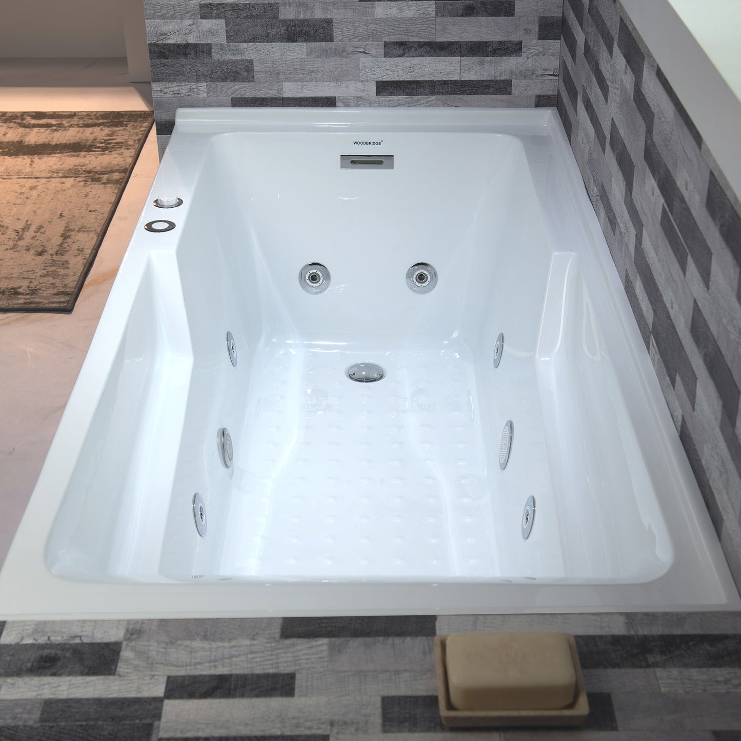 WOODBRIDGE BS6030L - 60" Alcove Rectangular Whirlpool Tub with Left Drain, Inline Heater, and Chrome Pop-up Drain