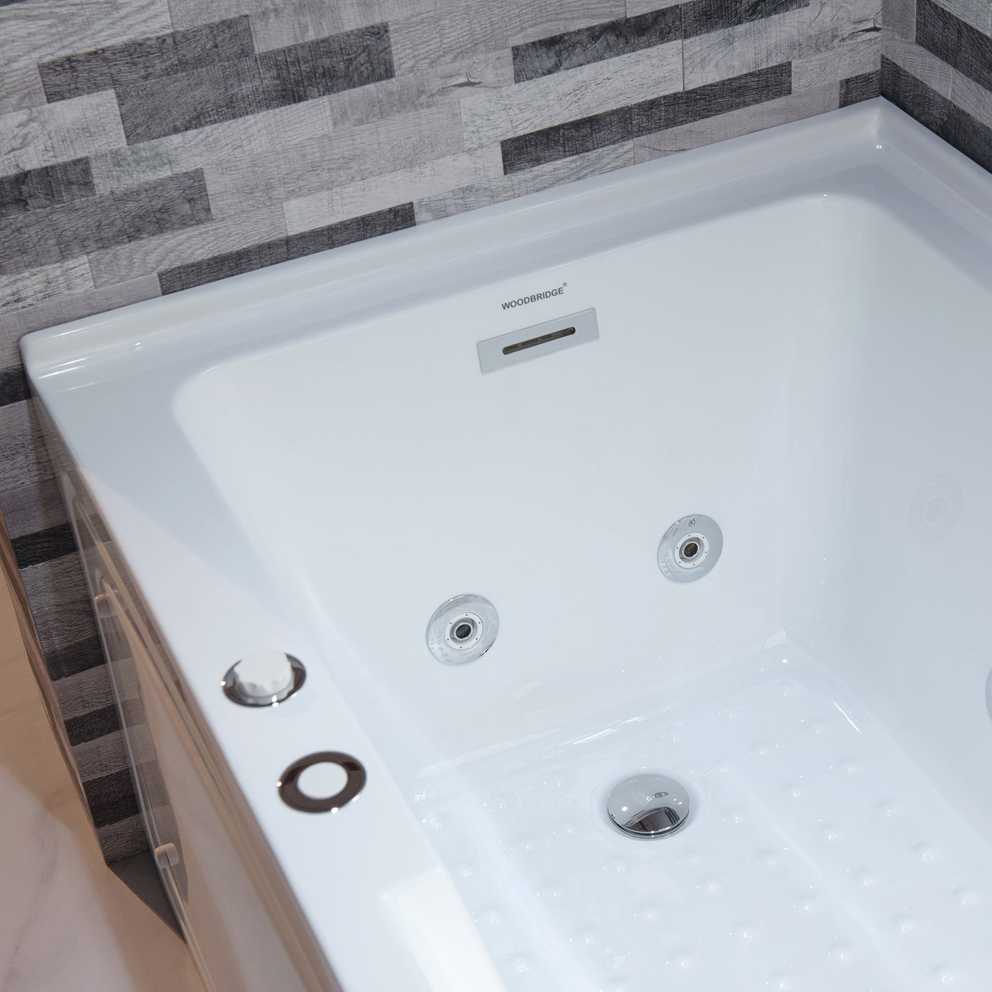 WOODBRIDGE BS6030L - 60" Alcove Rectangular Whirlpool Tub with Left Drain, Inline Heater, and Chrome Pop-up Drain
