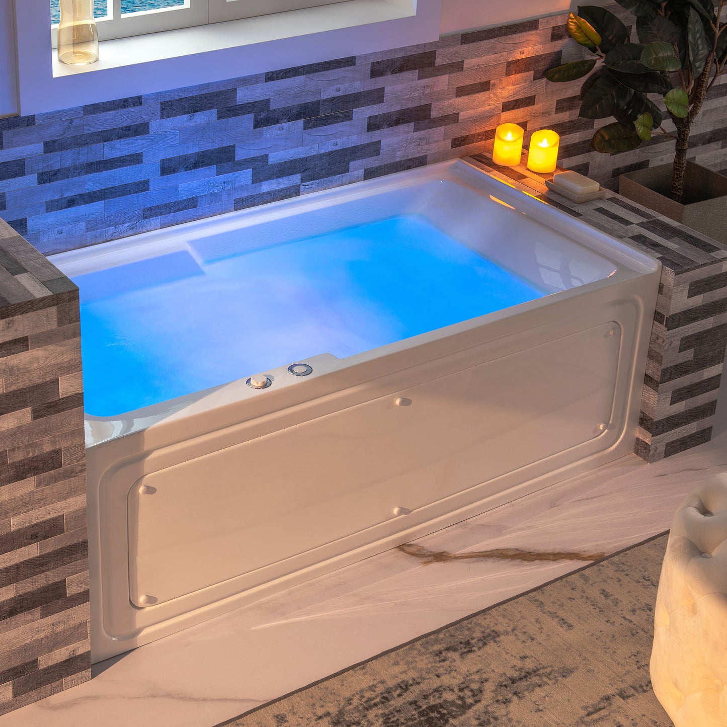 WOODBRIDGE BS6030L - 60" Alcove Rectangular Whirlpool Tub with Left Drain, Inline Heater, and Chrome Pop-up Drain