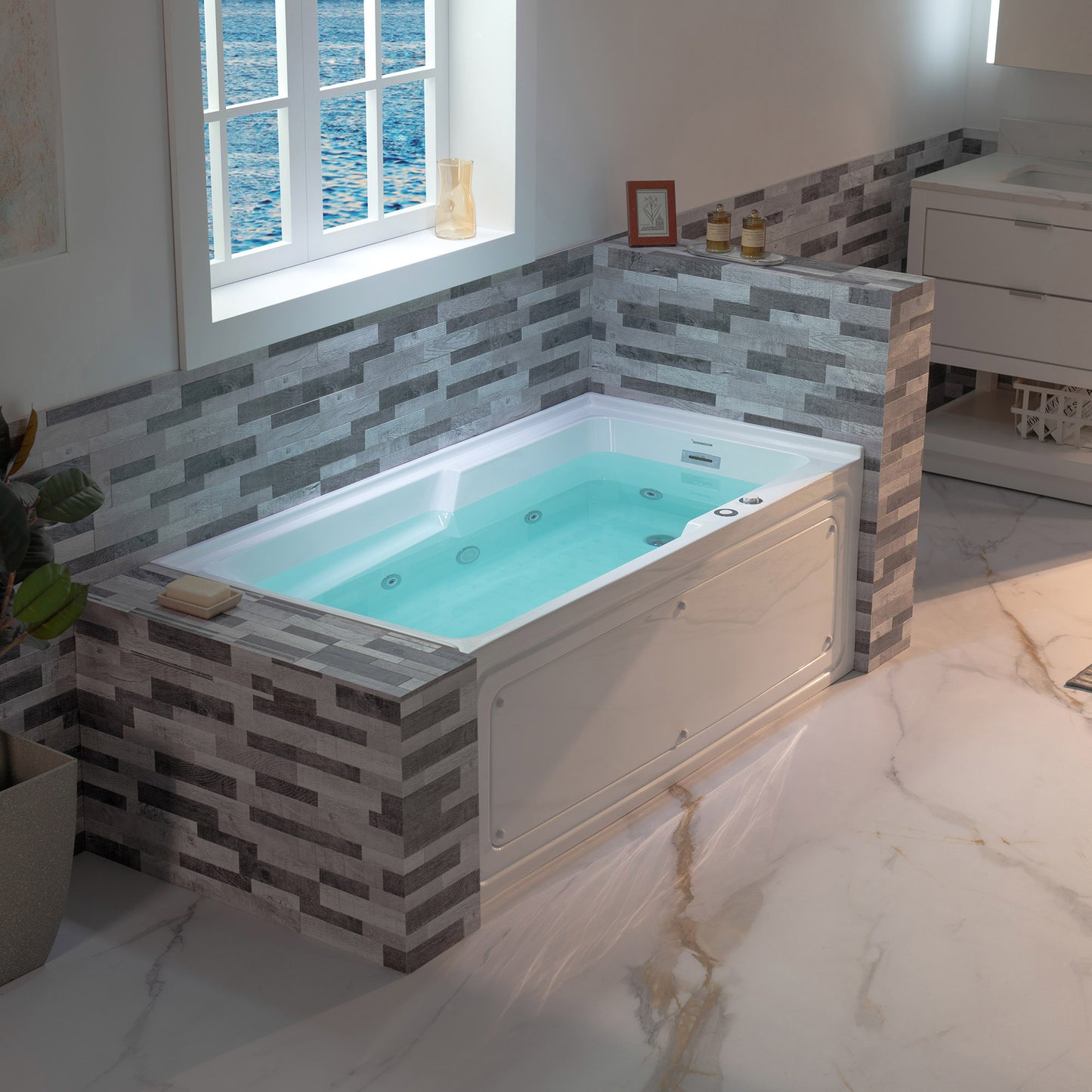 WOODBRIDGE BS6030R - 60"x 30"x 21-5/8" Alcove Rectangular Whirlpool Tub with Right Drain, CHROME Pop-Up Drain AND Inline Heater Included