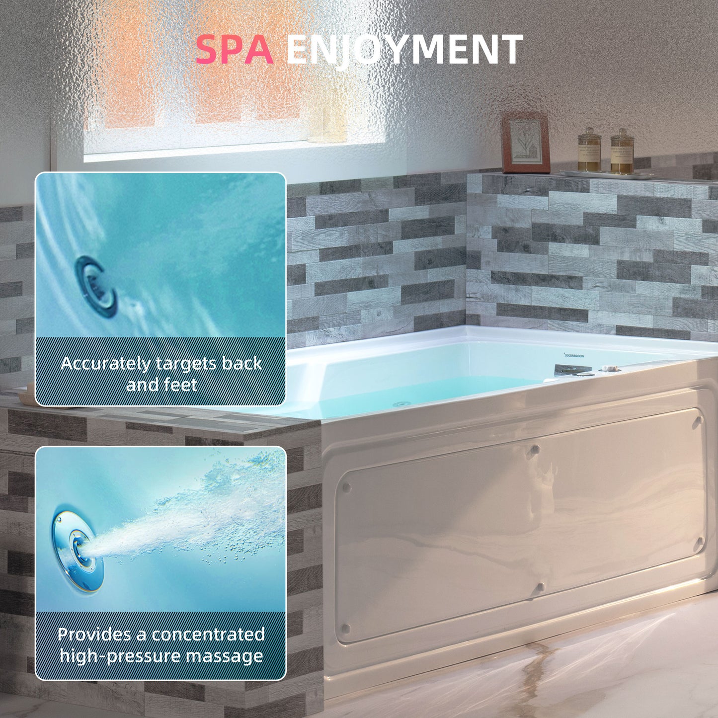 WOODBRIDGE BS6030R - 60"x 30"x 21-5/8" Alcove Rectangular Whirlpool Tub with Right Drain, CHROME Pop-Up Drain AND Inline Heater Included