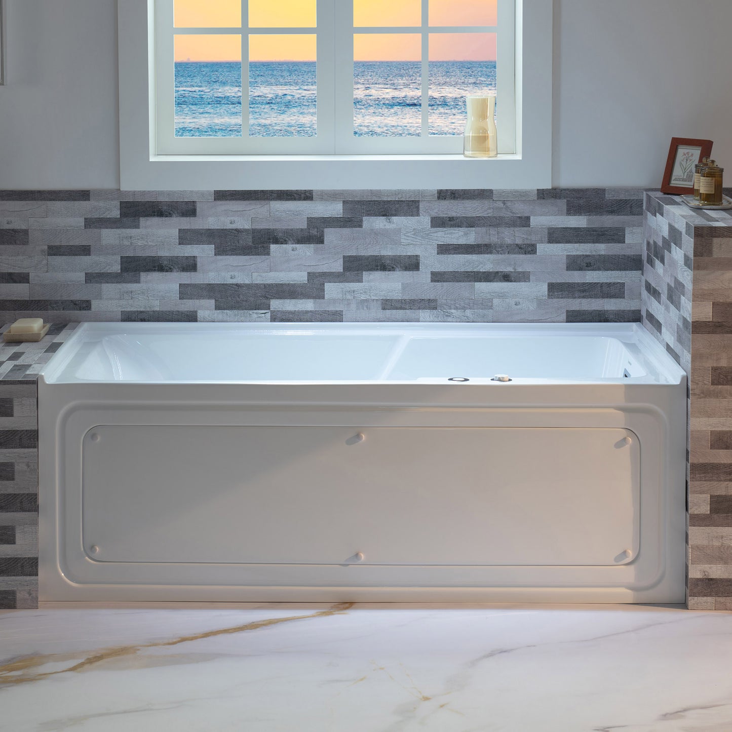 WOODBRIDGE BS6030R - 60"x 30"x 21-5/8" Alcove Rectangular Whirlpool Tub with Right Drain, CHROME Pop-Up Drain AND Inline Heater Included