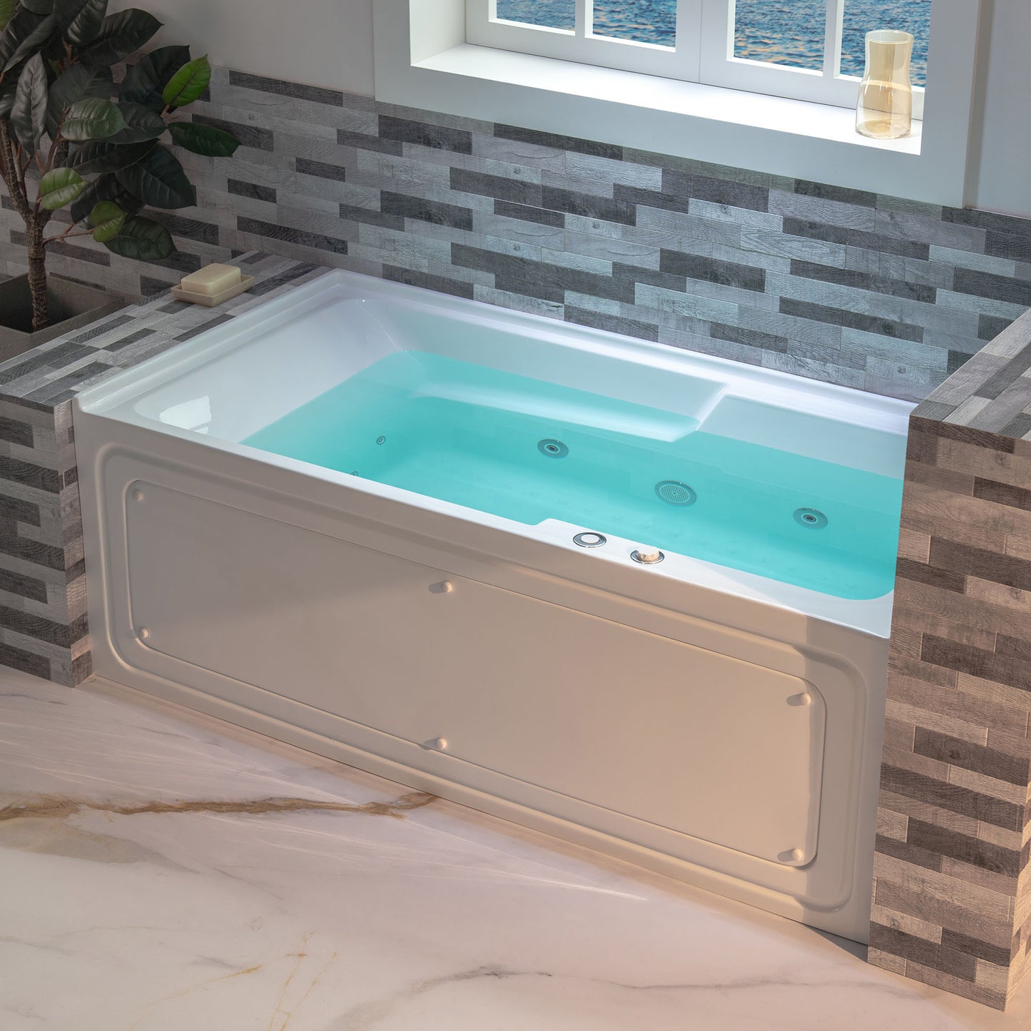 WOODBRIDGE BS6030R - 60"x 30"x 21-5/8" Alcove Rectangular Whirlpool Tub with Right Drain, CHROME Pop-Up Drain AND Inline Heater Included