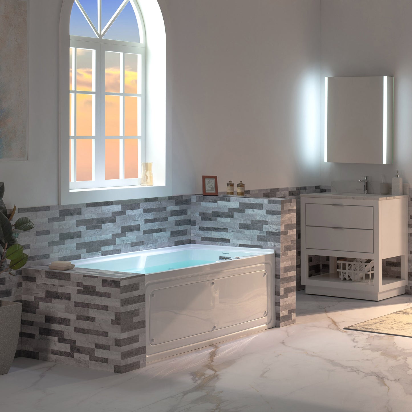 WOODBRIDGE BS6030R - 60"x 30"x 21-5/8" Alcove Rectangular Whirlpool Tub with Right Drain, CHROME Pop-Up Drain AND Inline Heater Included