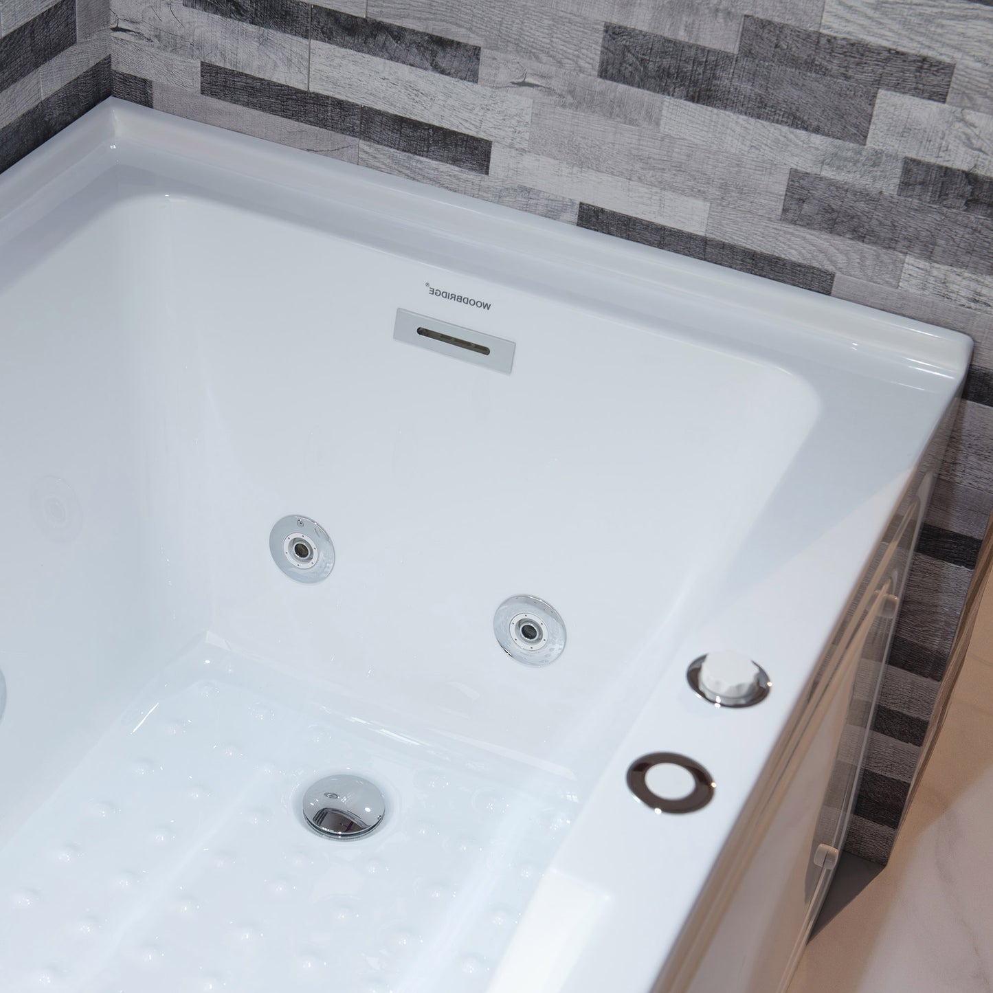 WOODBRIDGE BS6030R - 60"x 30"x 21-5/8" Alcove Rectangular Whirlpool Tub with Right Drain, CHROME Pop-Up Drain AND Inline Heater Included