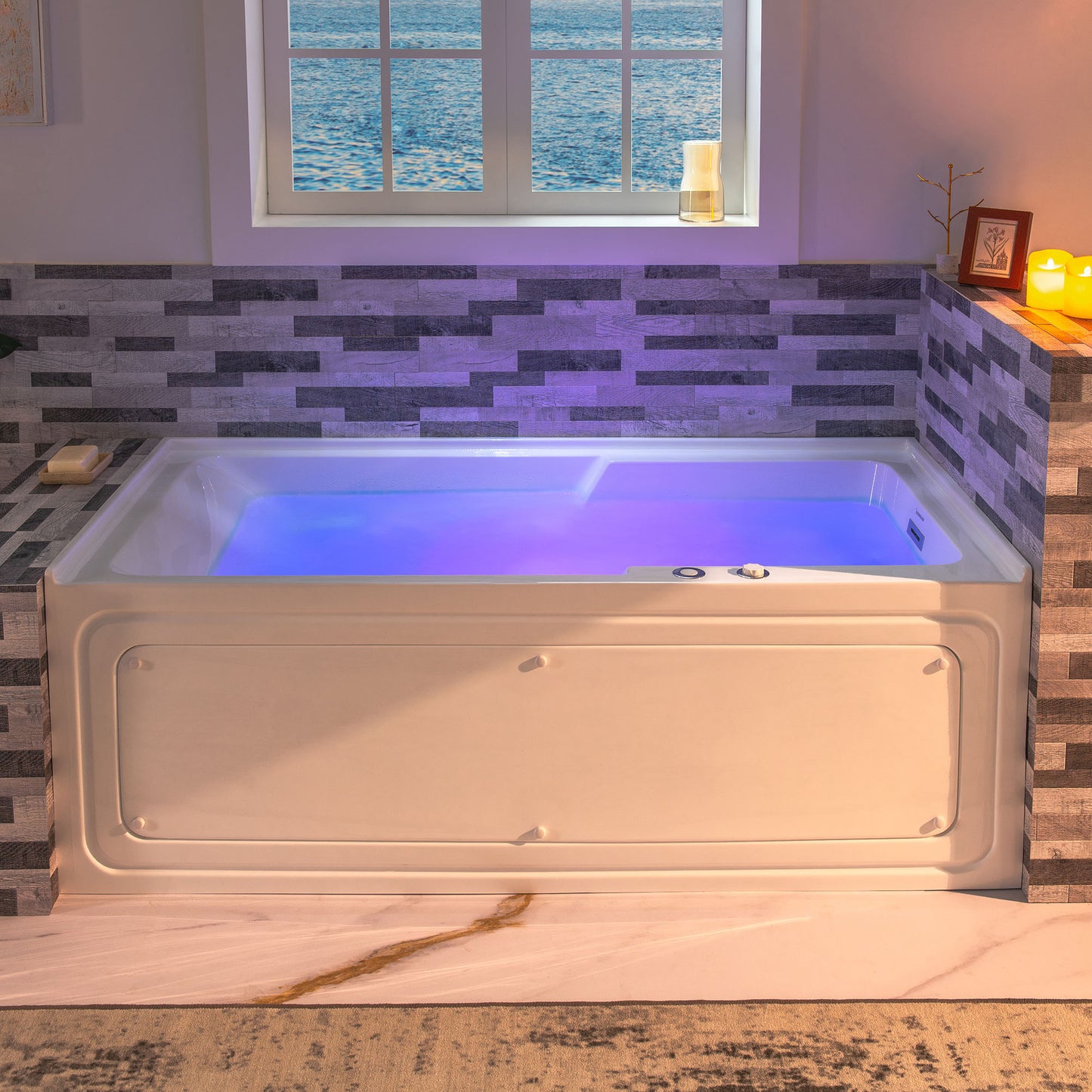 WOODBRIDGE BS6030R - 60"x 30"x 21-5/8" Alcove Rectangular Whirlpool Tub with Right Drain, CHROME Pop-Up Drain AND Inline Heater Included