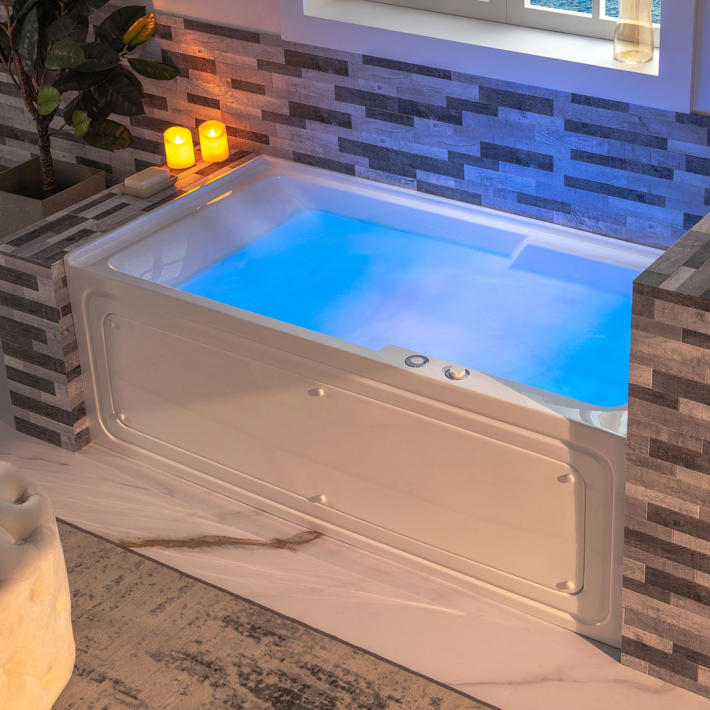 WOODBRIDGE BS6030R - 60"x 30"x 21-5/8" Alcove Rectangular Whirlpool Tub with Right Drain, CHROME Pop-Up Drain AND Inline Heater Included