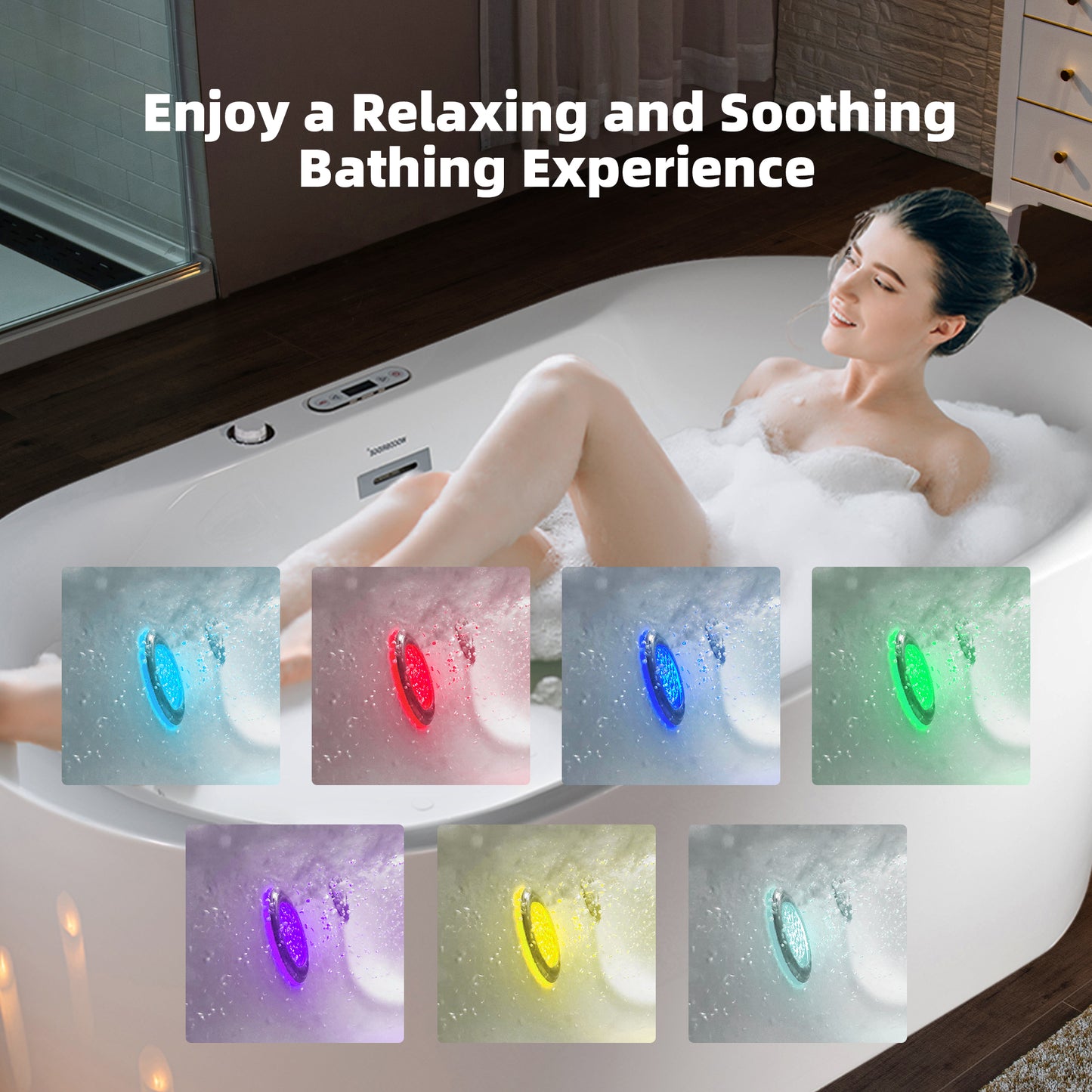 WOODBRIDGE BJ600 72" x 35-3/8" Whirlpool Jet + Air Bath Heated Soaking Combo Tub with Adjustable Speed Air Blower & Display Control Panel