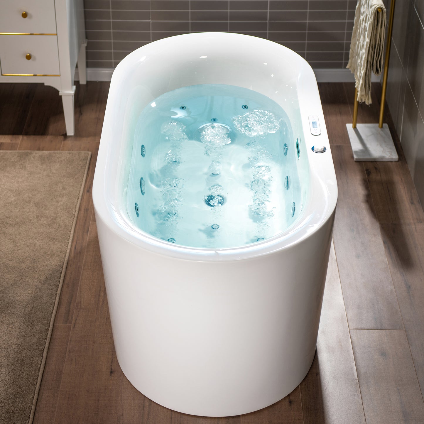 WOODBRIDGE BJ600 72" x 35-3/8" Whirlpool Jet + Air Bath Heated Soaking Combo Tub with Adjustable Speed Air Blower & Display Control Panel
