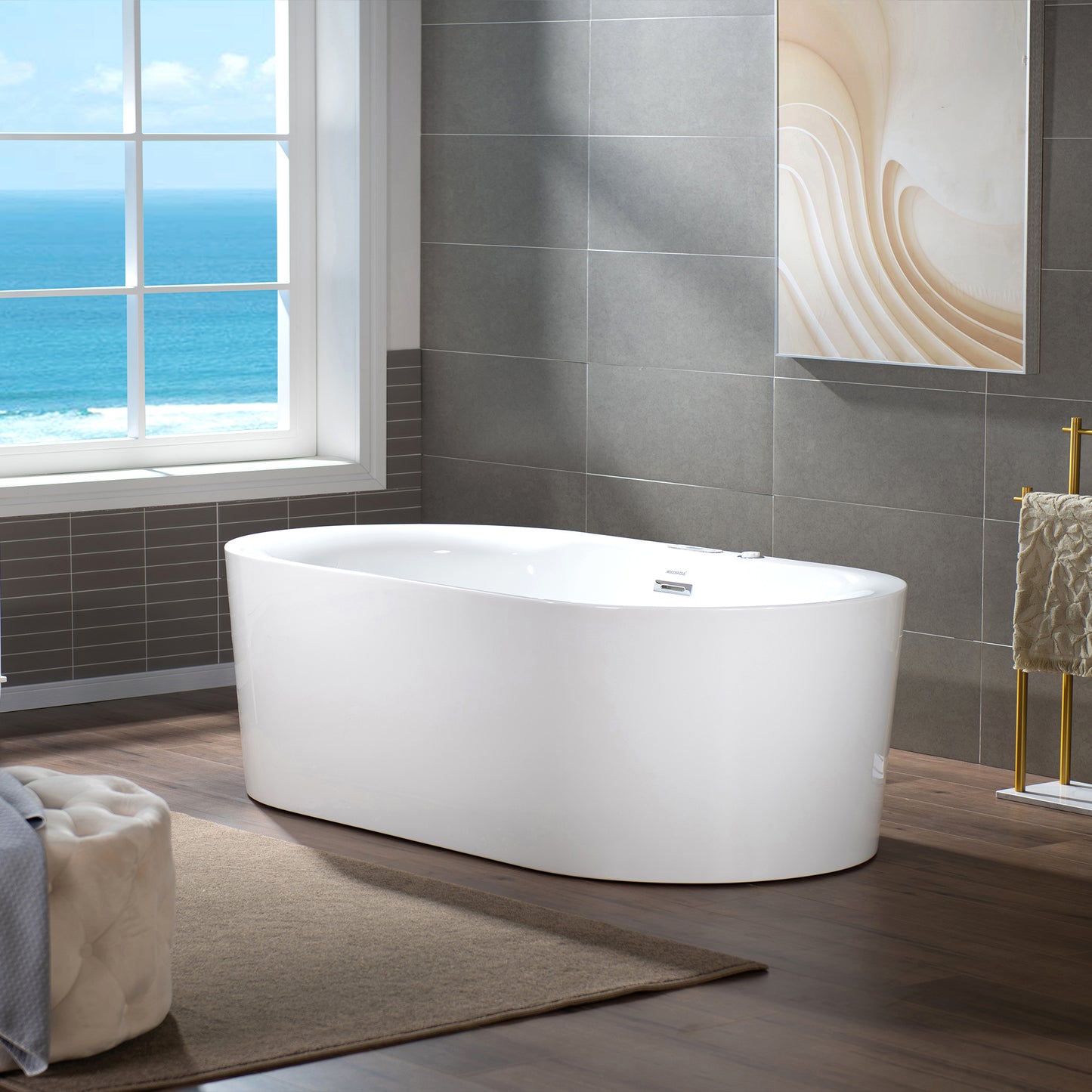 WOODBRIDGE BJ600 72" x 35-3/8" Whirlpool Jet + Air Bath Heated Soaking Combo Tub with Adjustable Speed Air Blower & Display Control Panel