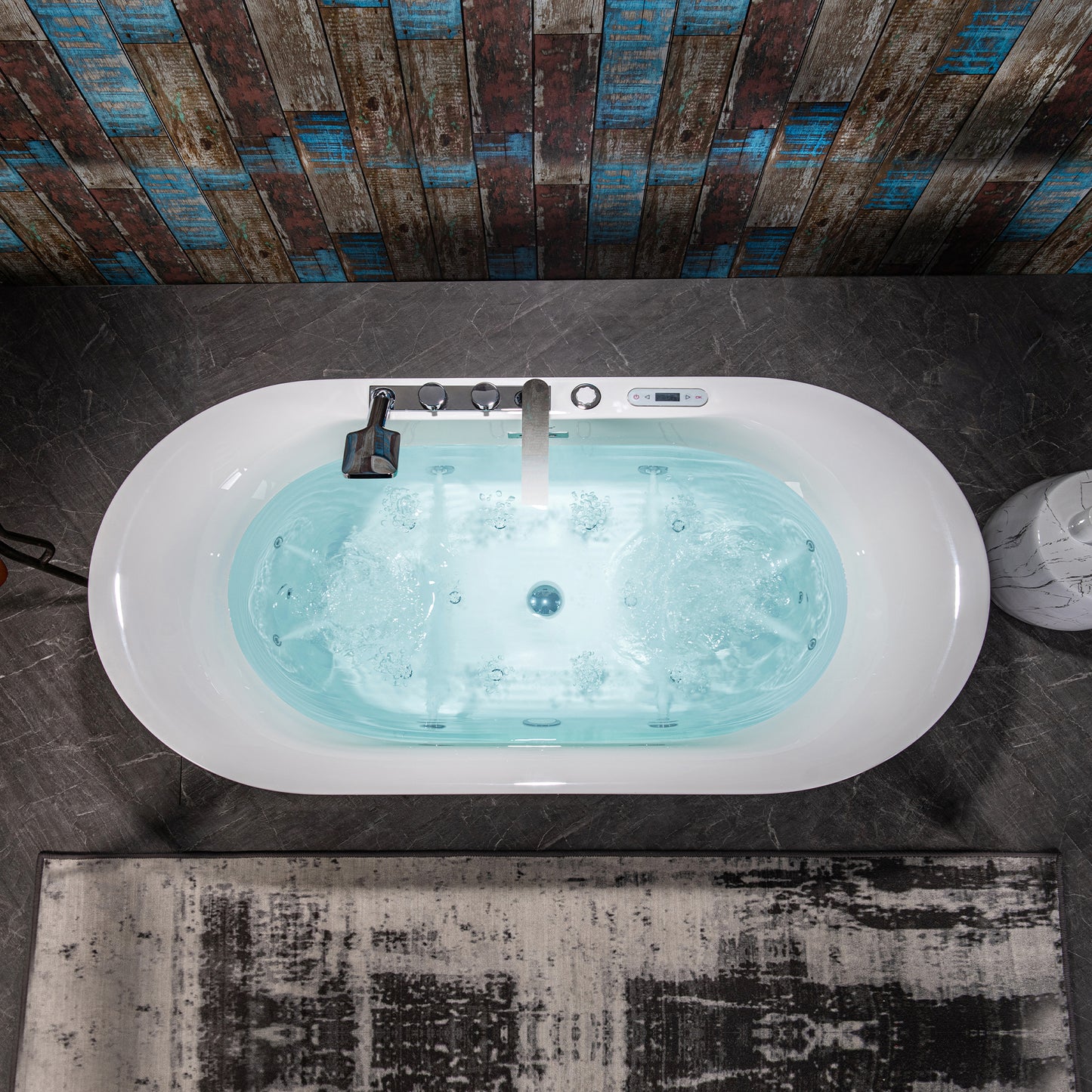 72" Deep Soaking Tub with Faucet | Heated Combo, Adjustable Speed