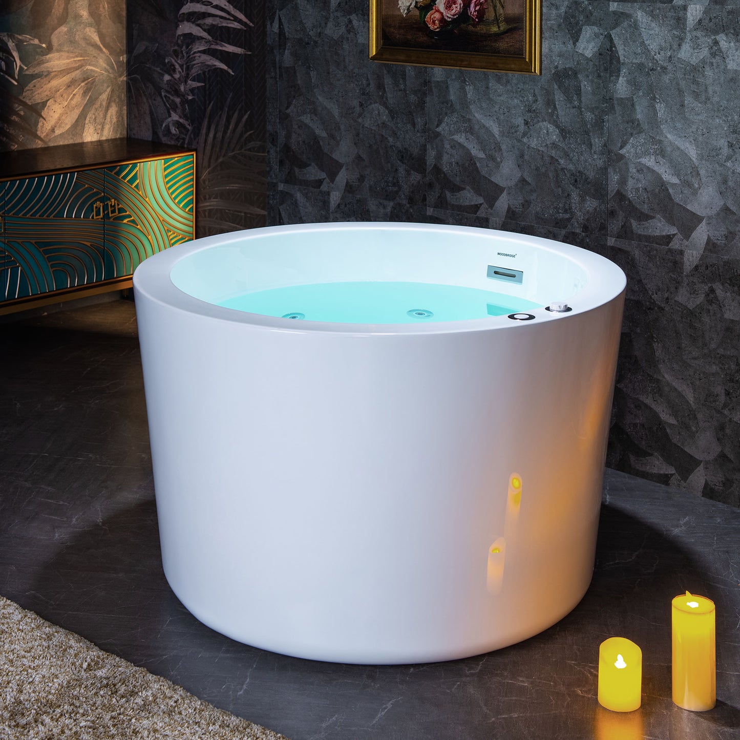 WOODBRIDGE BS0260 - 41" Japanese-Style Freestanding Circular Whirlpool Heated Jetted Tub with Integrated Seat