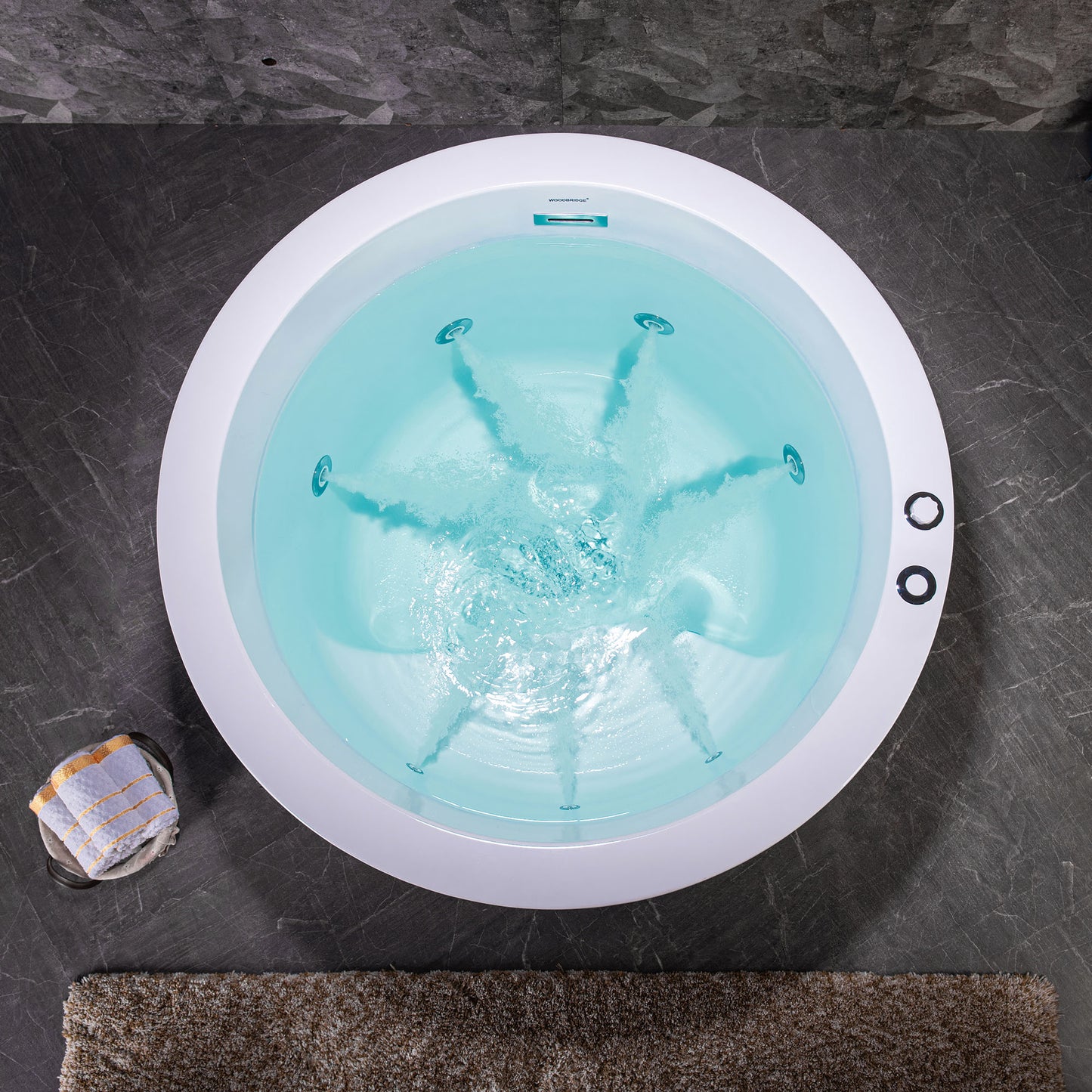 WOODBRIDGE BS0260 - 41" Japanese-Style Freestanding Circular Whirlpool Heated Jetted Tub with Integrated Seat