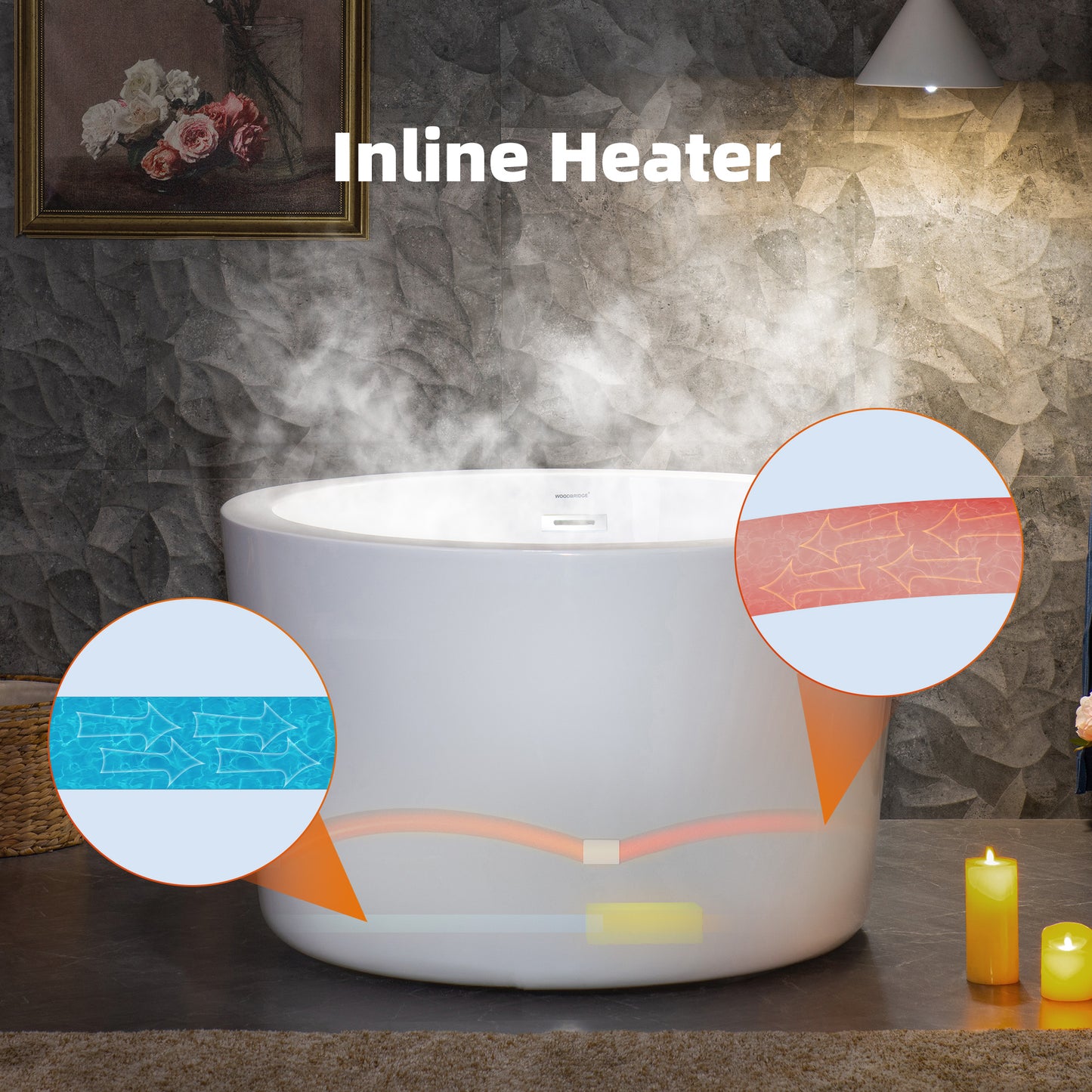 WOODBRIDGE BS0260 - 41" Japanese-Style Freestanding Circular Whirlpool Heated Jetted Tub with Integrated Seat