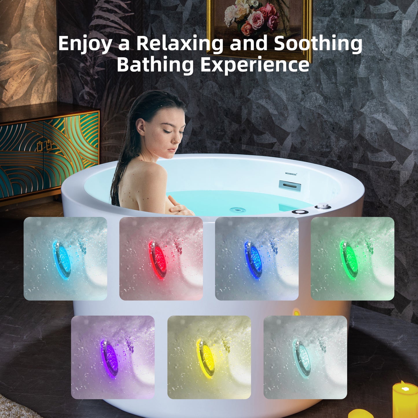 WOODBRIDGE BS0260 - 41" Japanese-Style Freestanding Circular Whirlpool Heated Jetted Tub with Integrated Seat