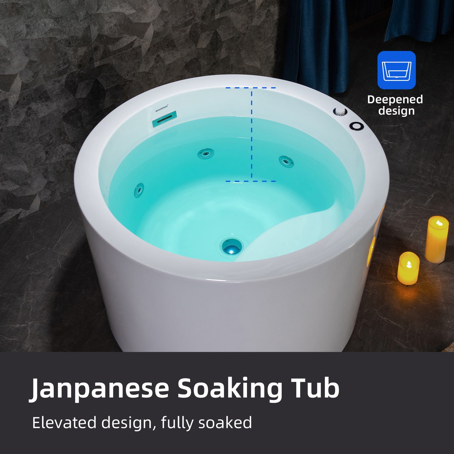 WOODBRIDGE BS0260 - 41" Japanese-Style Freestanding Circular Whirlpool Heated Jetted Tub with Integrated Seat