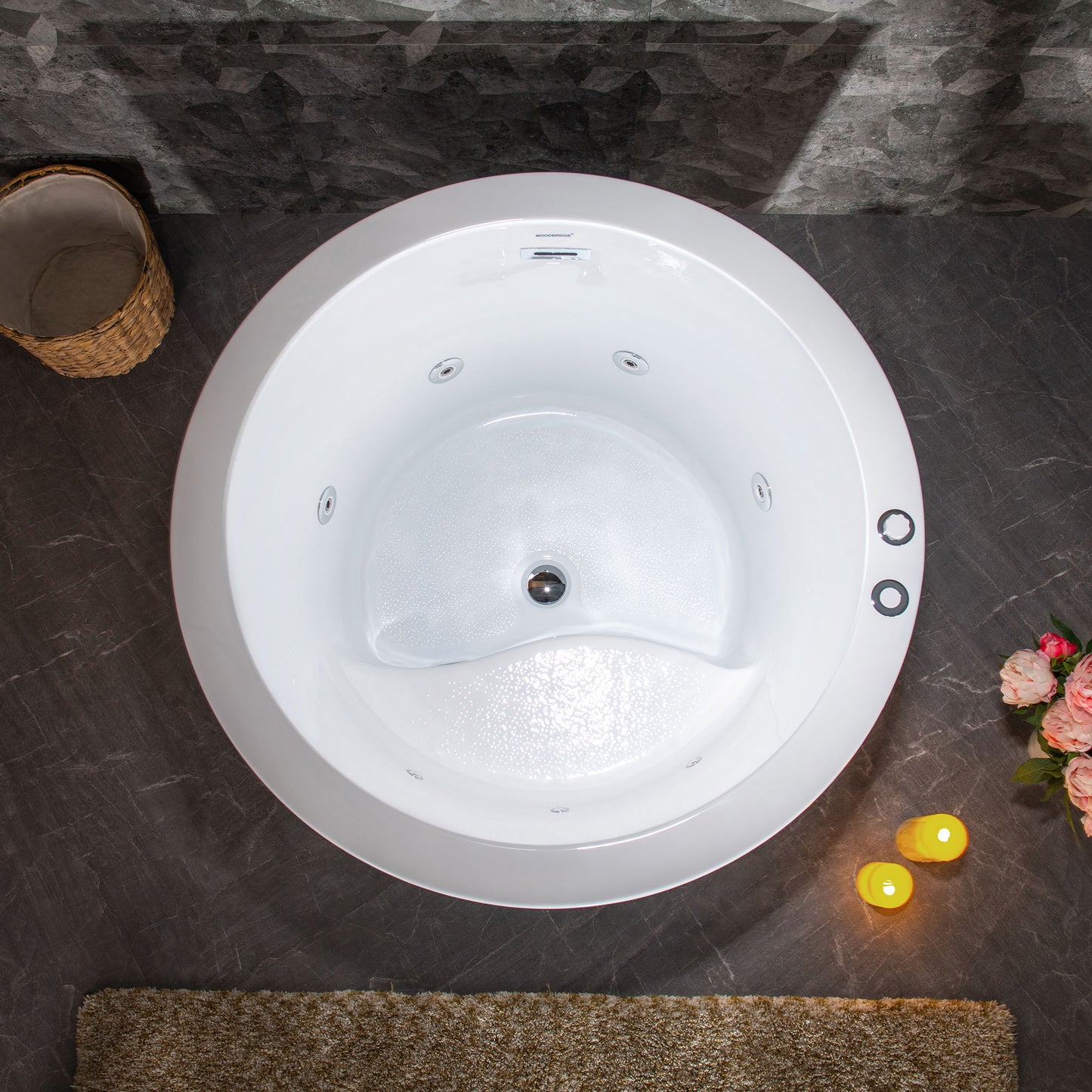 WOODBRIDGE BS0260 - 41" Japanese-Style Freestanding Circular Whirlpool Heated Jetted Tub with Integrated Seat