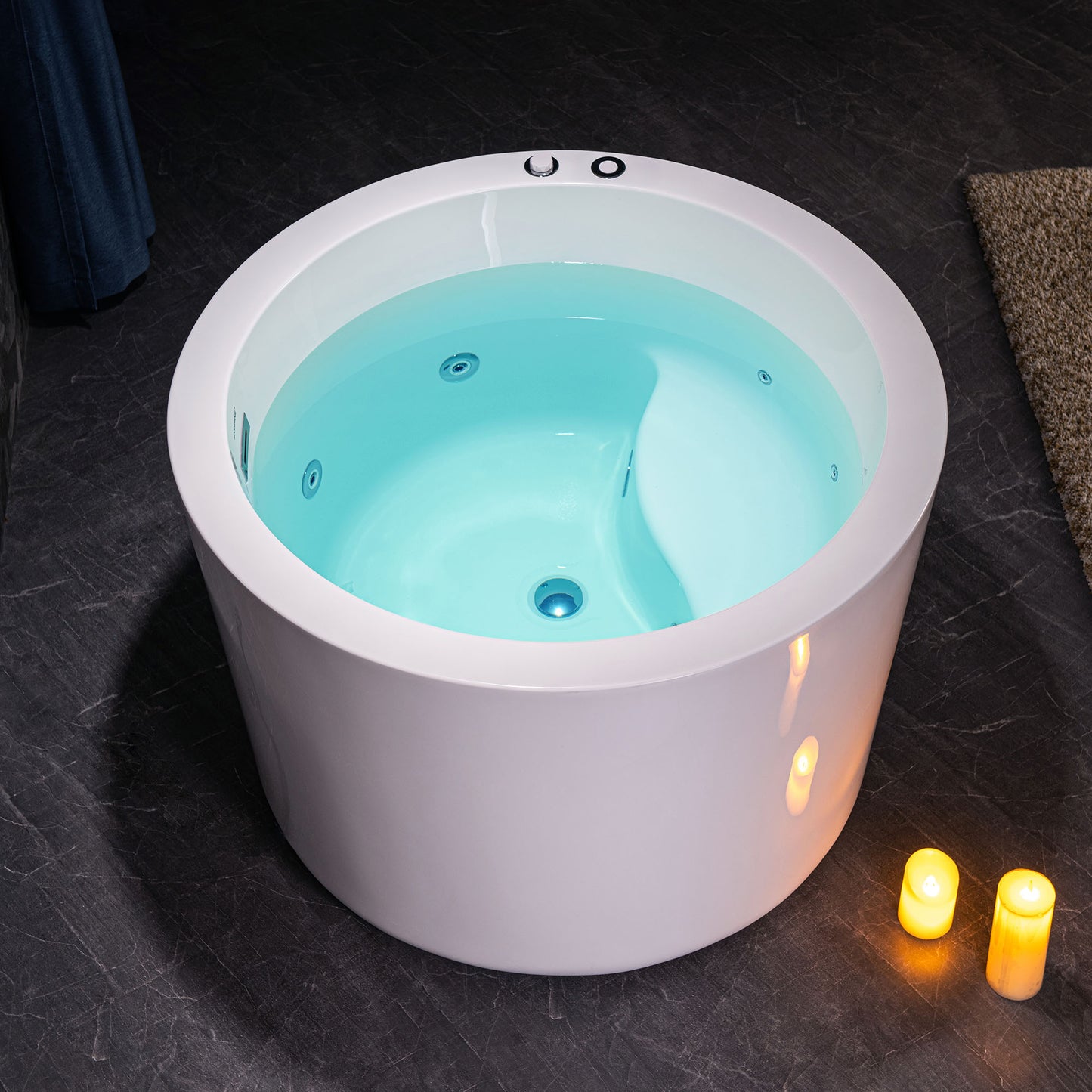 WOODBRIDGE BS0260 - 41" Japanese-Style Freestanding Circular Whirlpool Heated Jetted Tub with Integrated Seat