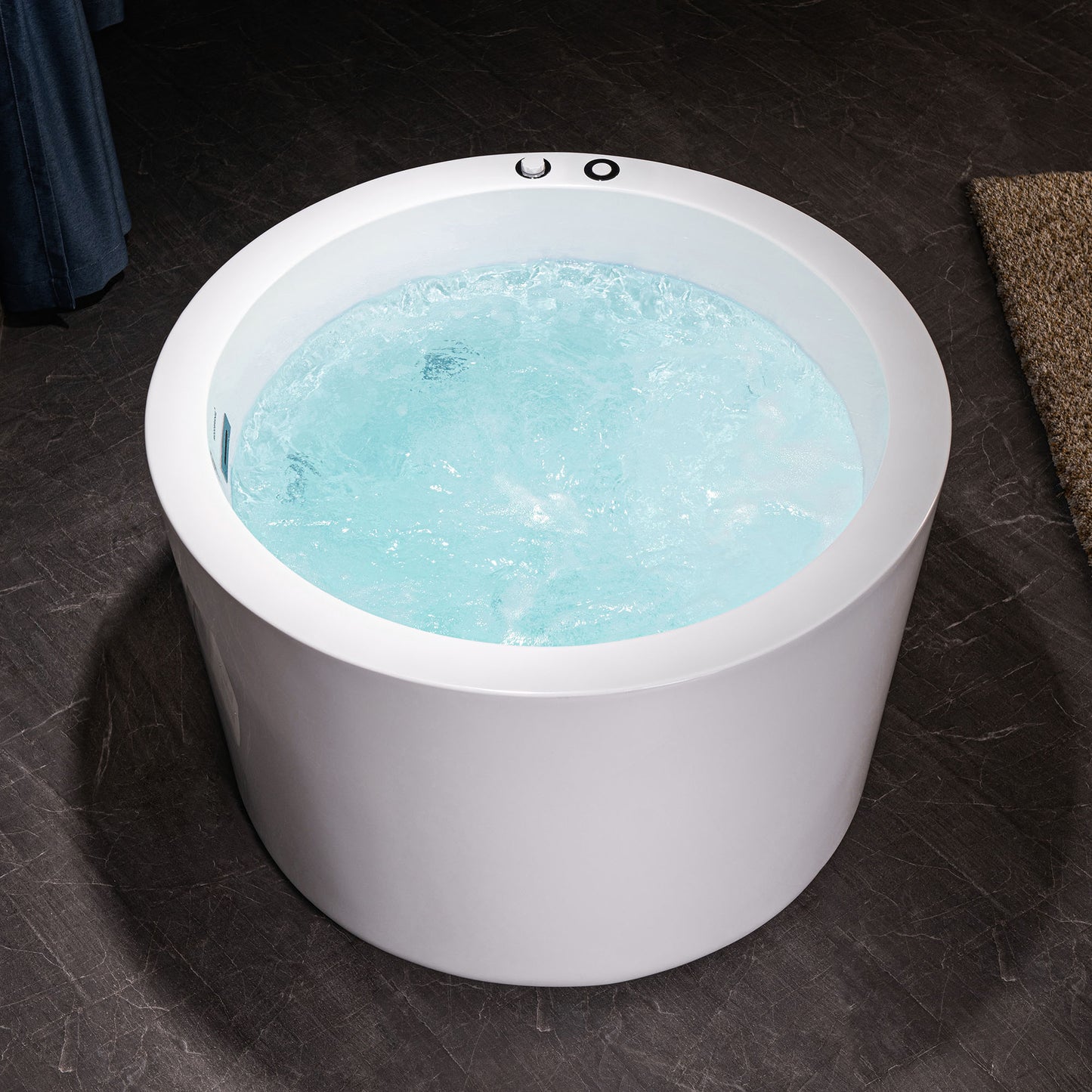 WOODBRIDGE BS0260 - 41" Japanese-Style Freestanding Circular Whirlpool Heated Jetted Tub with Integrated Seat