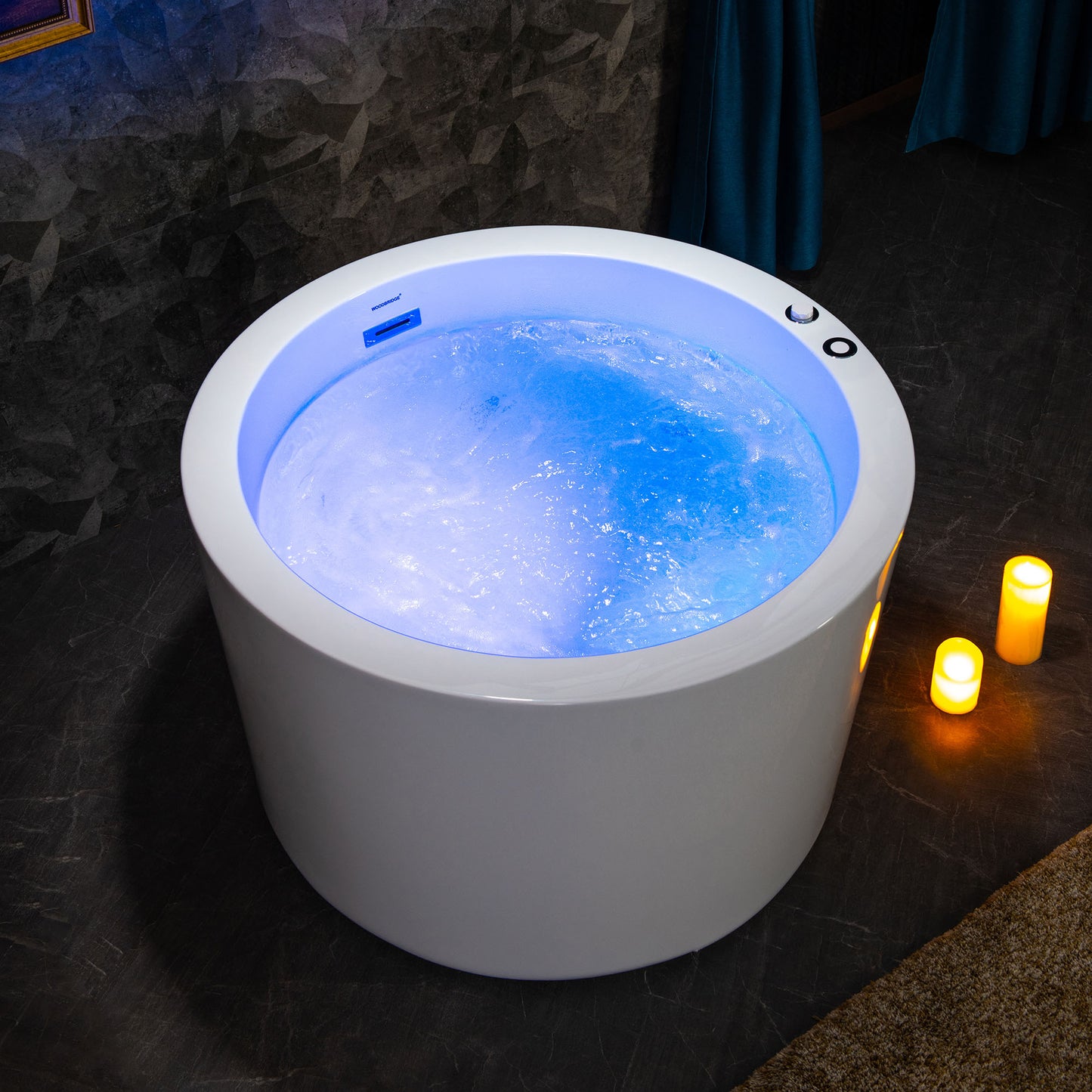 WOODBRIDGE BS0260 - 41" Japanese-Style Freestanding Circular Whirlpool Heated Jetted Tub with Integrated Seat
