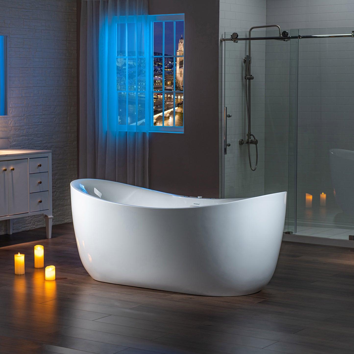 WOODBRIDGE BJ300 71" x 31-1/2" Whirlpool Jetted + Air Bubble Freestanding Heated Soaking Combination Bathtub