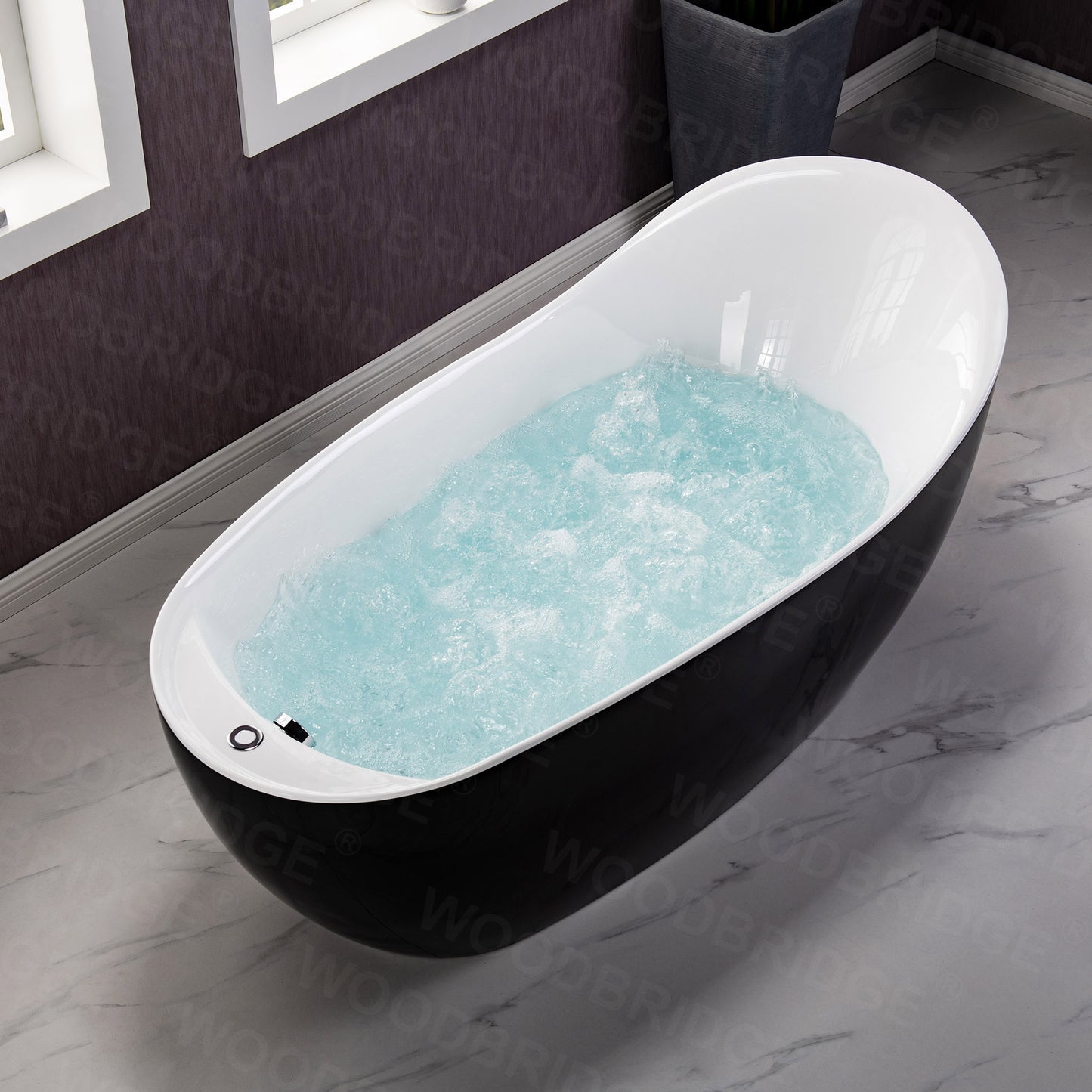 67" Black Air Bubble Bathtub With Dual-Tone Freestanding Slipper