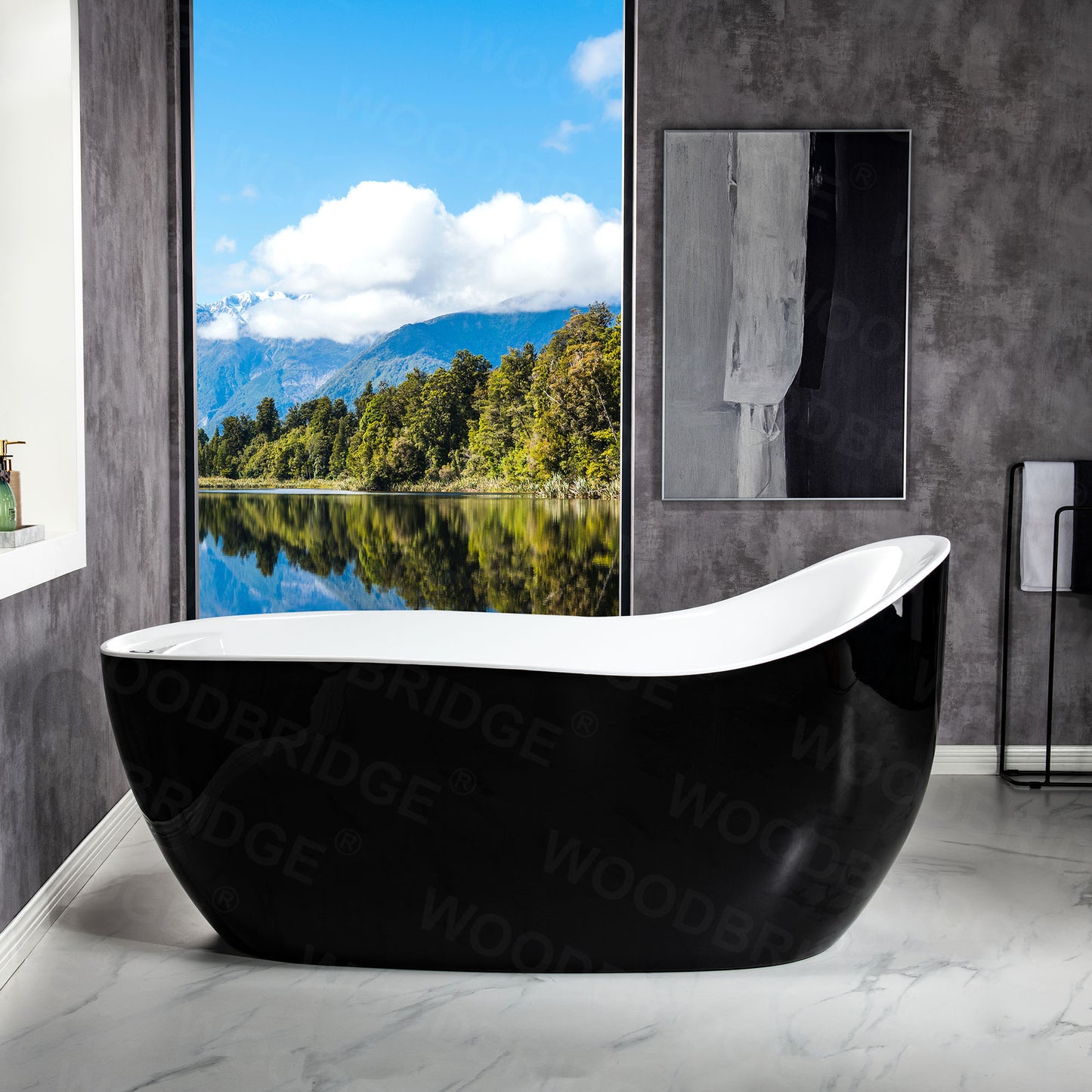 67" Black Air Bubble Bathtub With Dual-Tone Freestanding Slipper