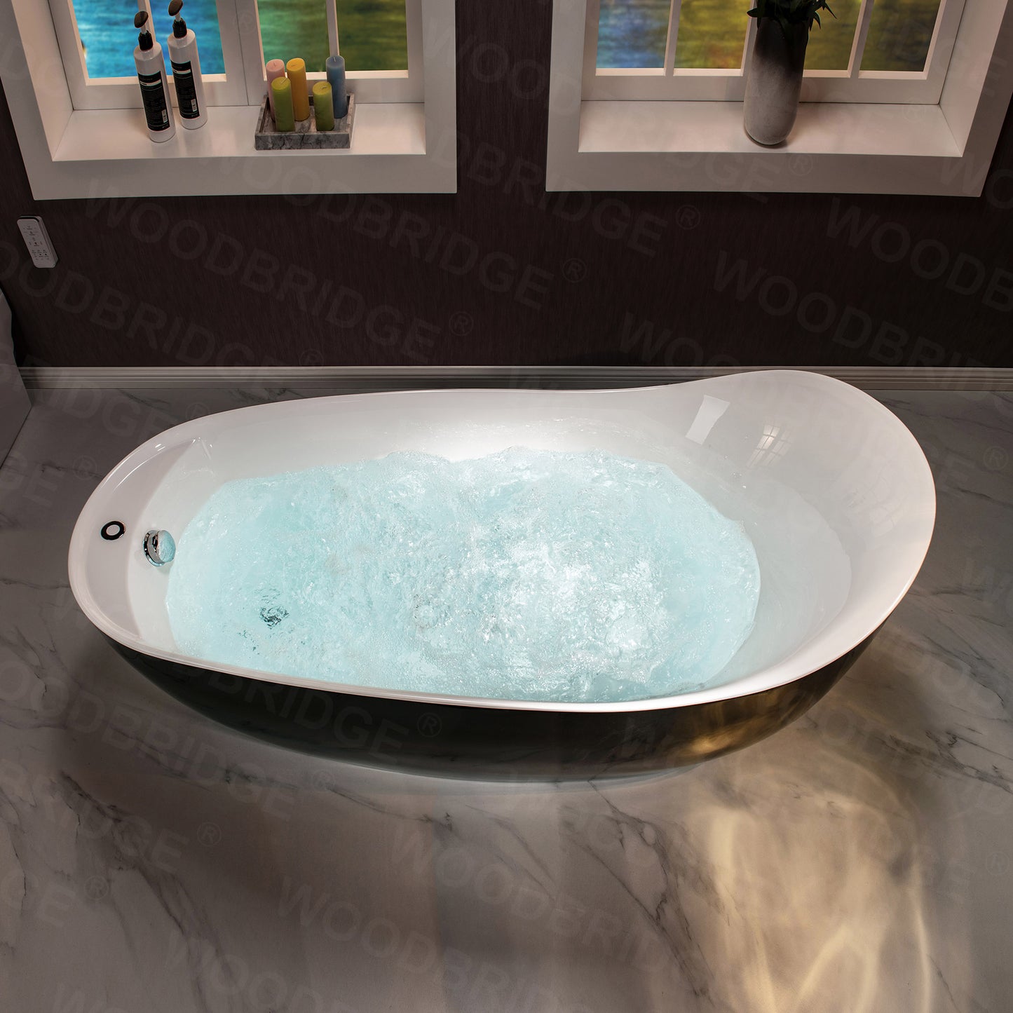 67" Black Air Bubble Bathtub With Dual-Tone Freestanding Slipper