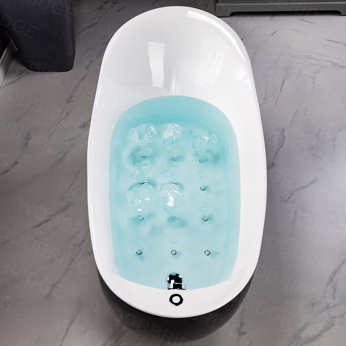 67" Black Air Bubble Bathtub With Dual-Tone Freestanding Slipper