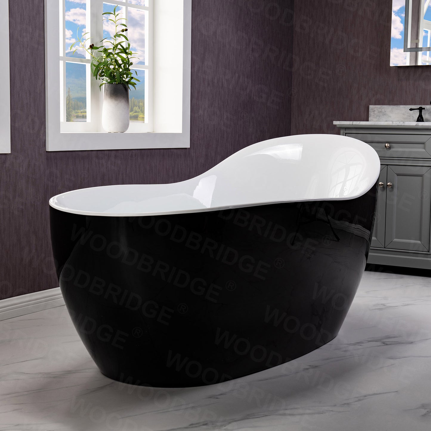 67" Black Air Bubble Bathtub With Dual-Tone Freestanding Slipper