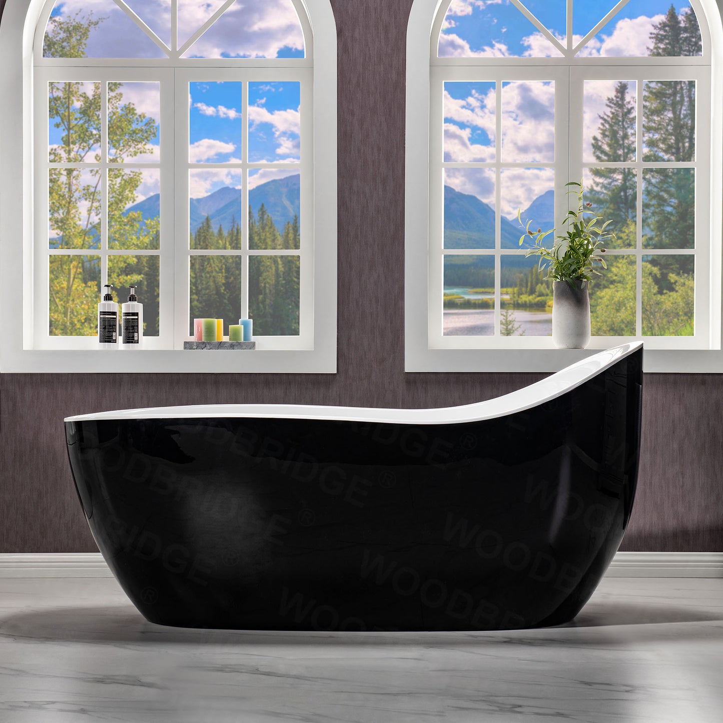 67" Black Air Bubble Bathtub With Dual-Tone Freestanding Slipper