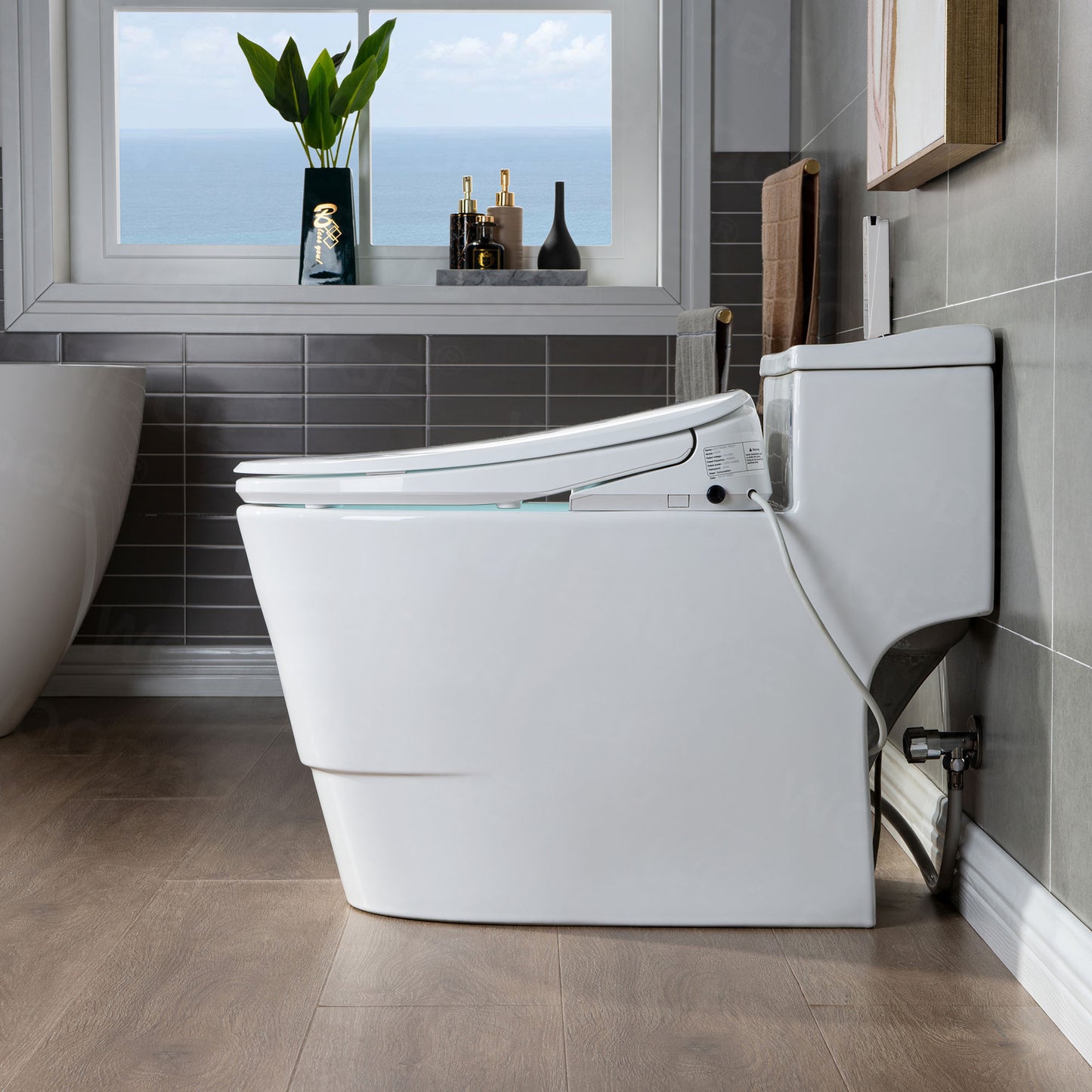 WOODBRIDGE T-0047 | One-Piece Smart Bidet Toilet | with Dual Flush, Heated Seat, Warm Air Dryer & Elongated Bowl, White