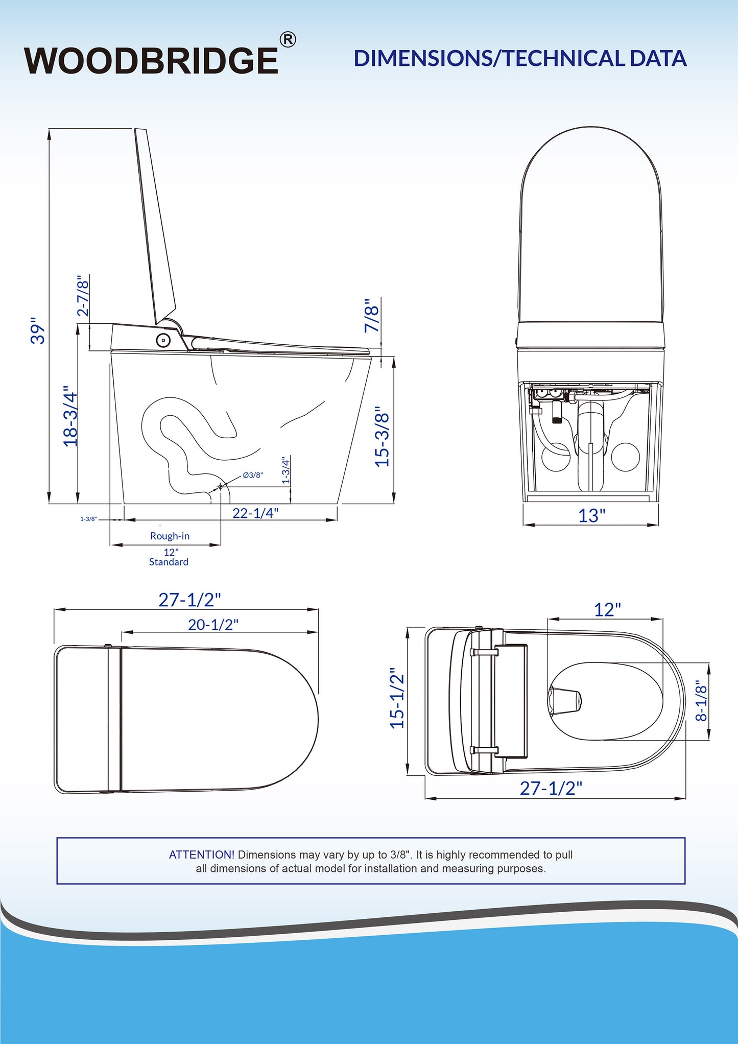 Best Seller WOODBRIDGE B0990S | Smart Bidet Toilet | Automatic Flush & Hands-Free Open/Close | Heated Seat & Remote