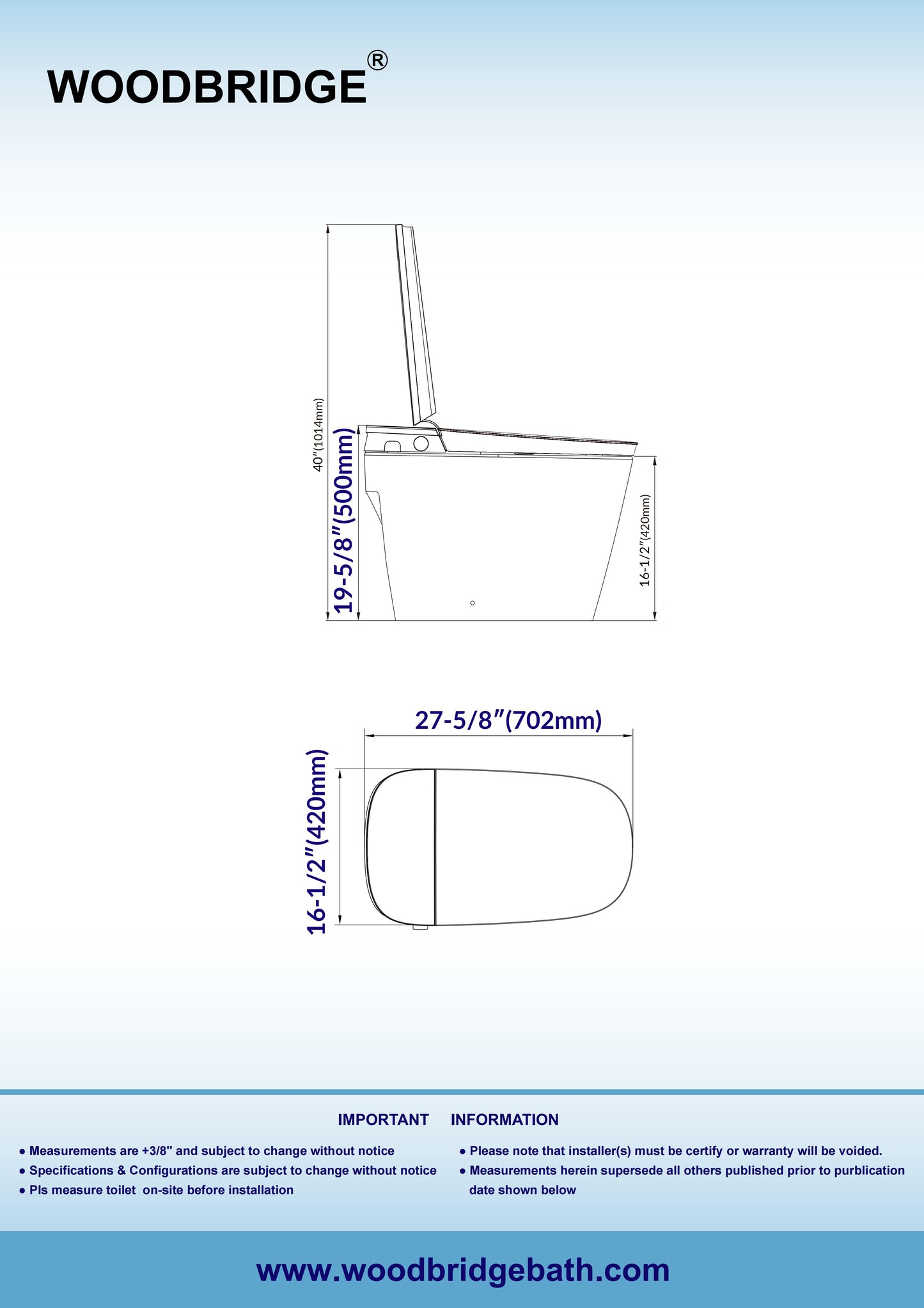 WOODBRIDGE EBT350 | ADA-Compliant Smart Bidet Toilet | Automatic Open/Close Lid | Heated Seat | Auto Flush