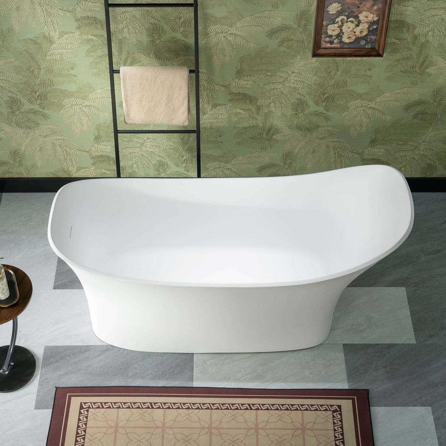 WOODBRIDGE 71" MST0806 | Luxury Contemporary Solid Surface Stone Resin Freestanding Bathtub | Matte White Modern Soaking Tub with Elegant Ergonomic Design