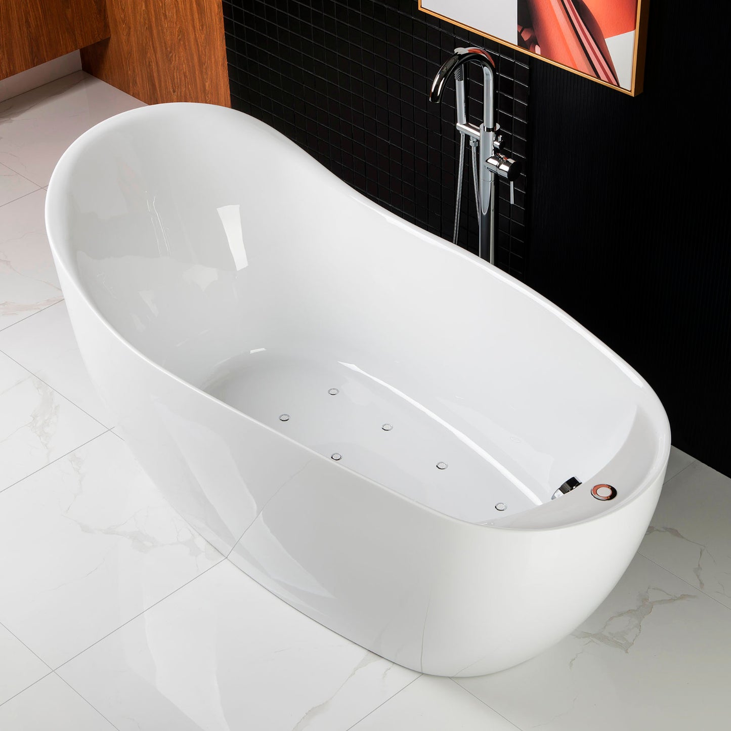 WOODBRIDGE B0033 67" Deluxe Air Bubble Free Standing Single-Slipper Bathtub
