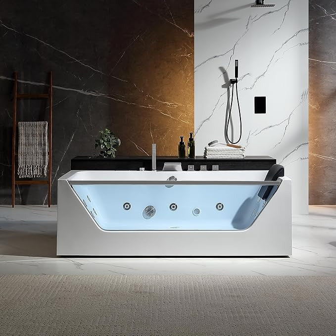 Empava EMPV-71JT408 71"L x 35"W x 25"H Whirlpool Bathtub 10 Jets with Inline Heater and Digital Control Panel