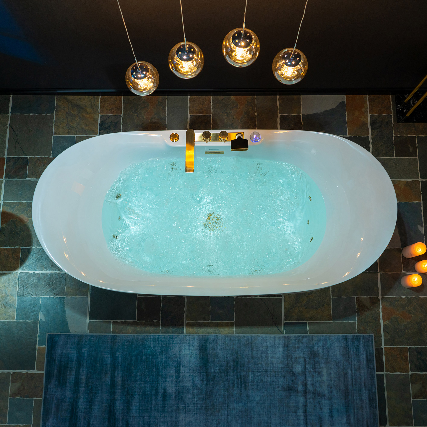 WOODBRIDGE BG400+F0045BG | 72" x 35-3/8" Whirlpool and Air Bath Heated Whirlpool Combination Bathtub with Adjustable Speed Air Jets and Digital Control Panel, Brushed Gold Finish Trim and Drain
